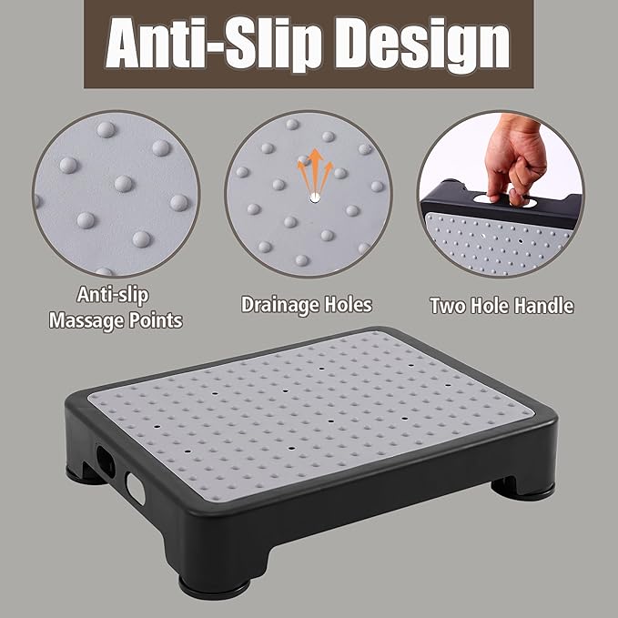 CHIKILLA Adjustable Step Stool for Adults Kids and Senior, Non-Slip Step Platform Indoor and Outdoor for Pregnant Woman, Portable Stair Assist for Kitchen Car Bedside and Shower, Black-Black, 3.4-5In