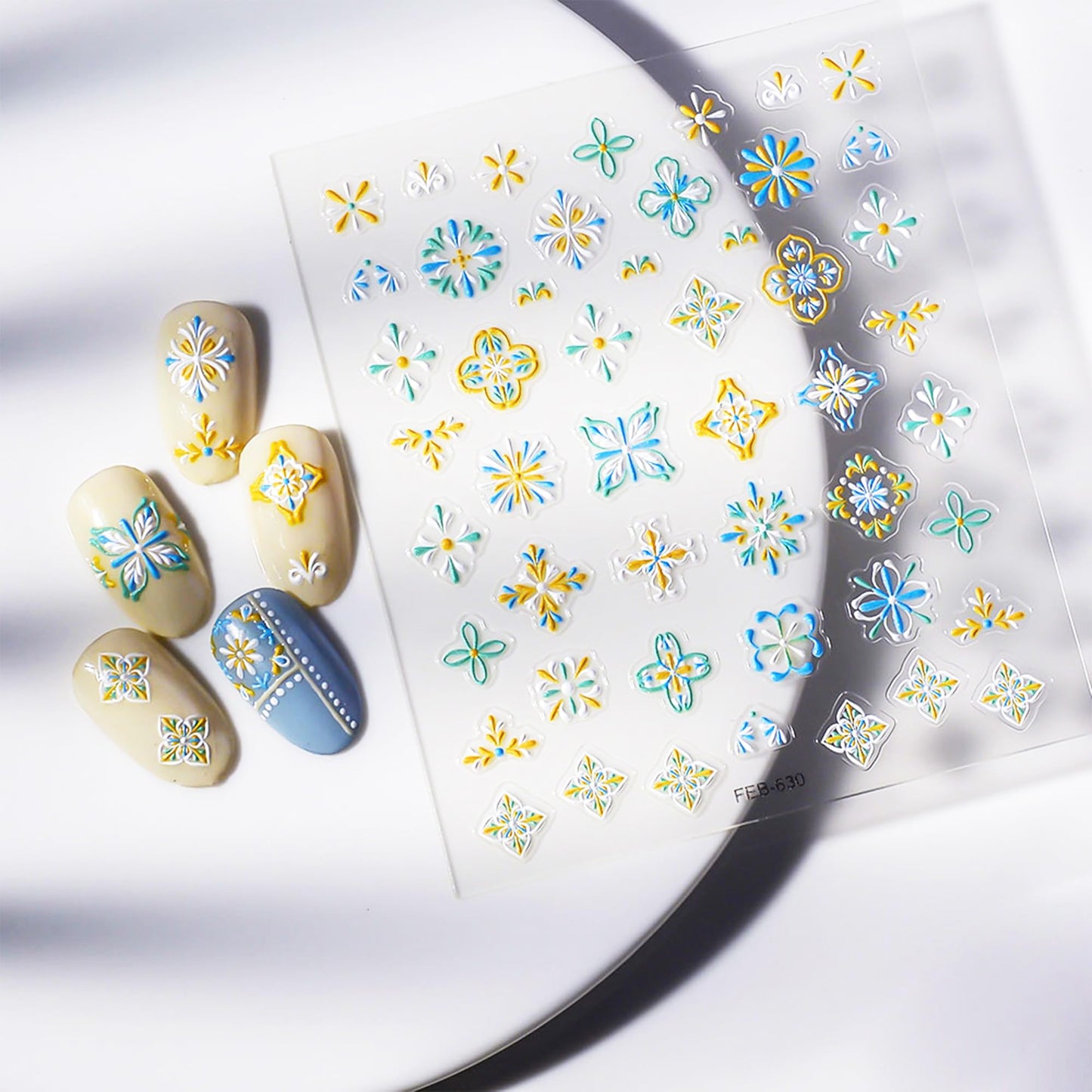 4-Sheet 3D Nail Art Stickers Set – Cute Ducks, Bohemian Patterns, Celestial Magic & Elegant Camellias – 160-200 Pre-Cut Self-Adhesive Nail Decals for DIY & Salon Manicures