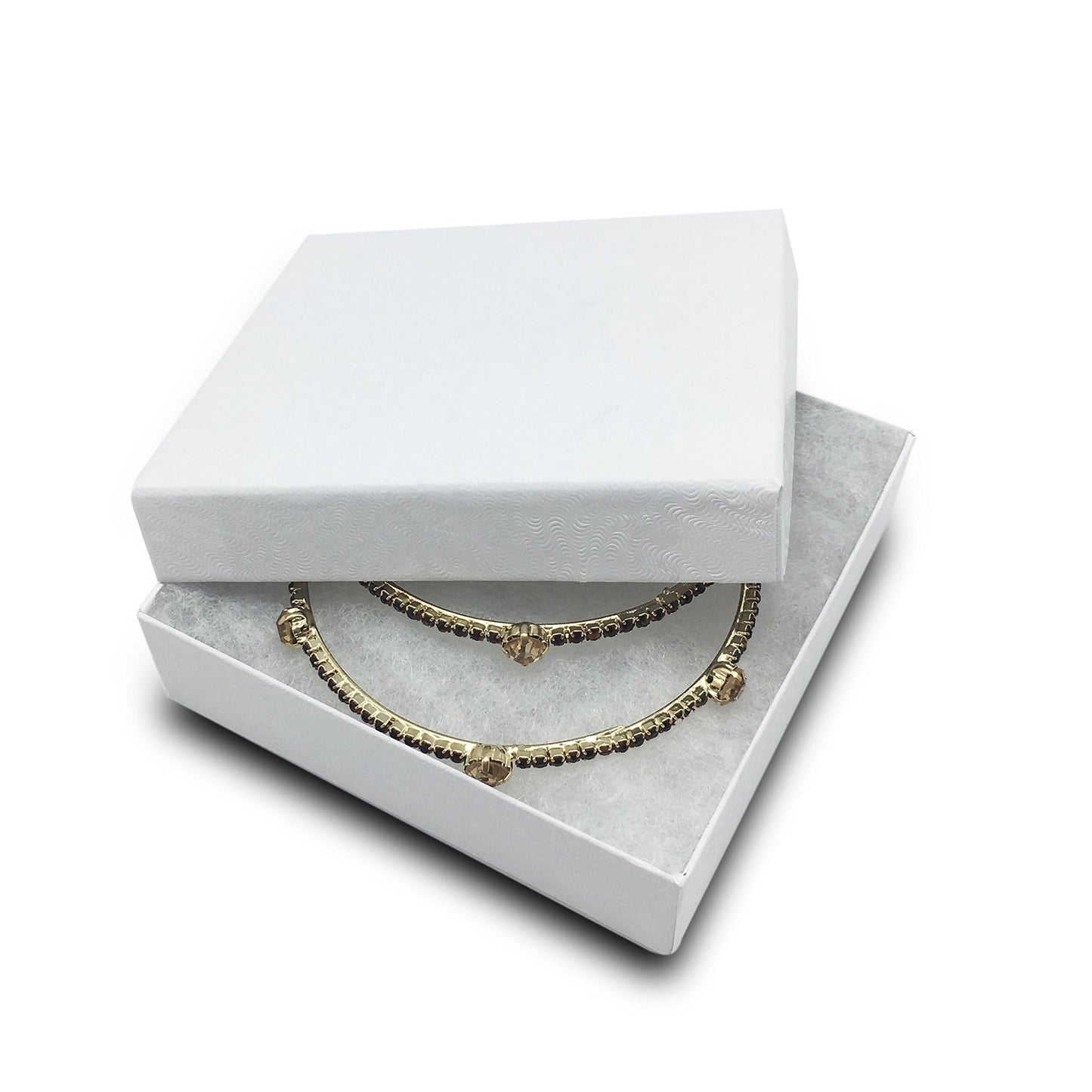 TheDisplayGuys - 100-Pack #99 Cotton Filled Cardboard Paper Jewelry Boxes Gift Case - White Swirl (5 Sizes Assortment) - for Shipping or Storage