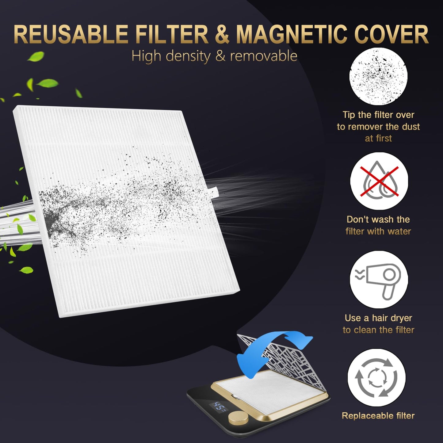 Nail Dust Collector,Powerful Nail Dust Fan with Reusable Filter,Rechargeable Nail Dust Vacuum Cleaner for Acrylic Gel Nails Polishing,Manicure Pedicure,Adjustable Speed