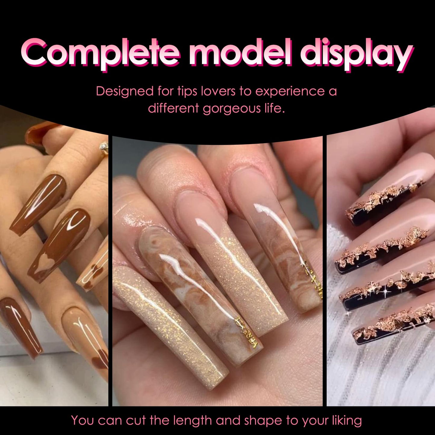 Ranrose Straight Nail Tips Bundle – 240PCS Long XXL Full Cover Soft Gel Nail Extensions (12 Sizes) + 360PCS Kids Square Oval Press On Nails for Girls 4–8, Half Matte DIY Manicure Set