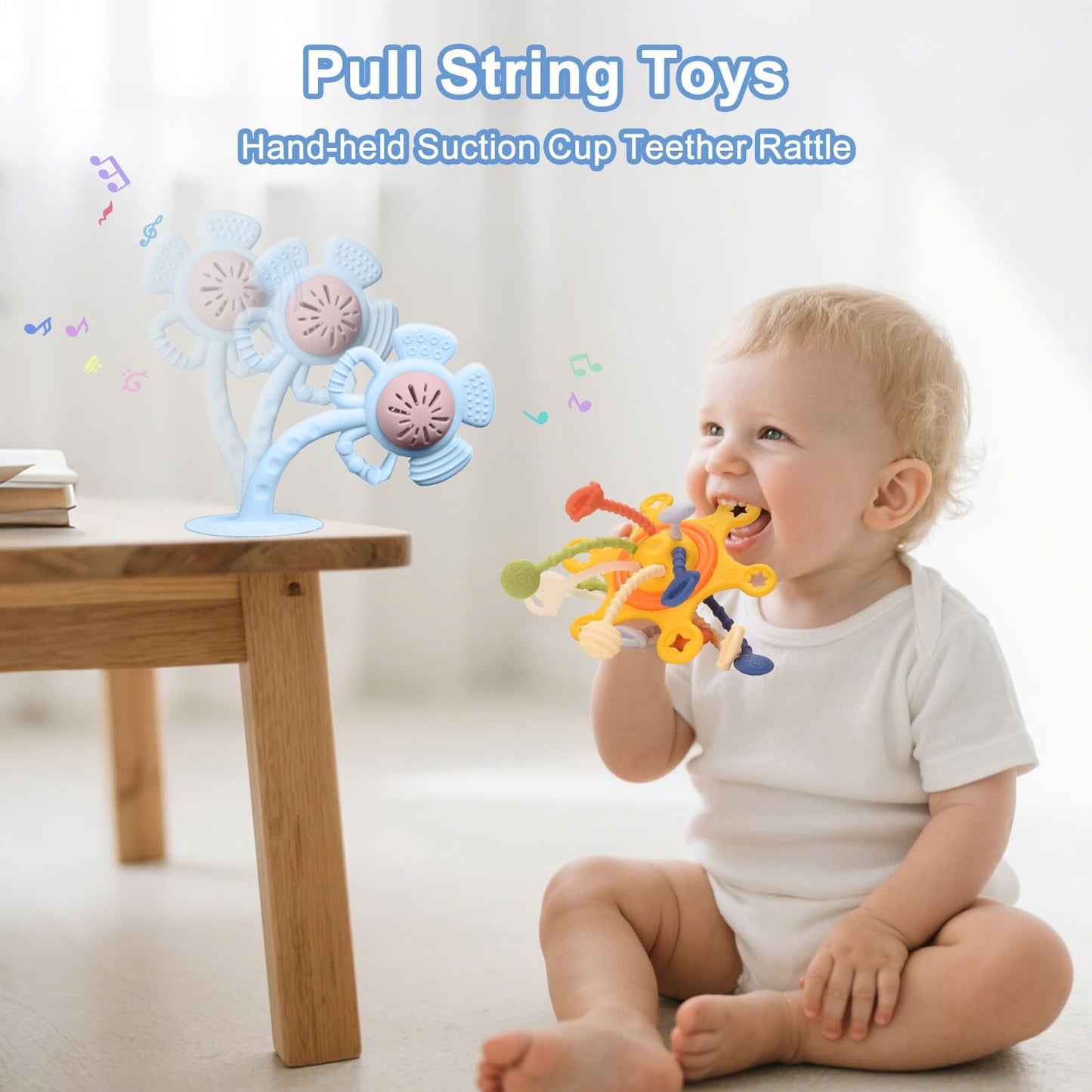 Montessori Baby Toys 6-9 12-18 Month,7-in-1 Sensory Infant Teething Toys for 6-12 Month,Stacking Blocks Cups Ring Matching Eggs Pull String Suction Cup Toy for Babies 6-12+ Months,1 Year old Baby Gift