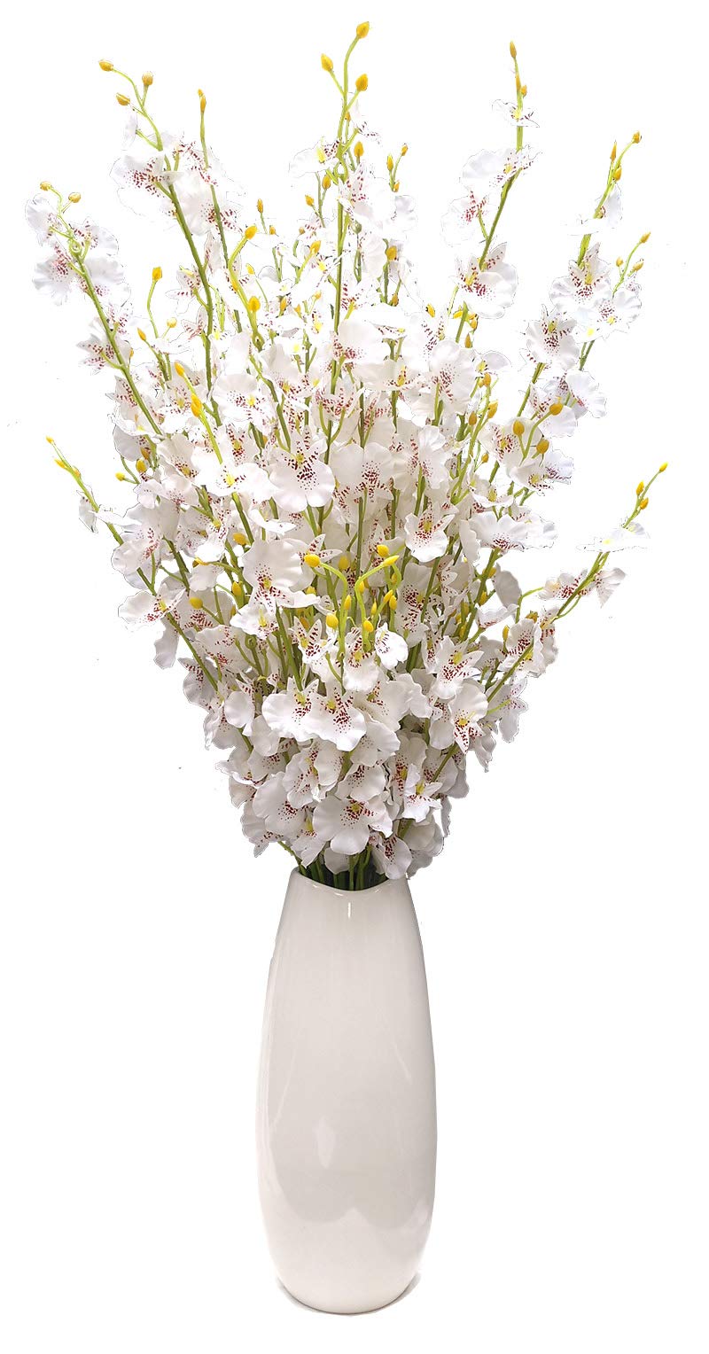 OMUYGDD White Silk Flowers in Bulk Wholesale Artificial Orchids, 12 Pcs (Each 38.5”), for Wedding Festive Party Home Office Decoration, No Include Vase