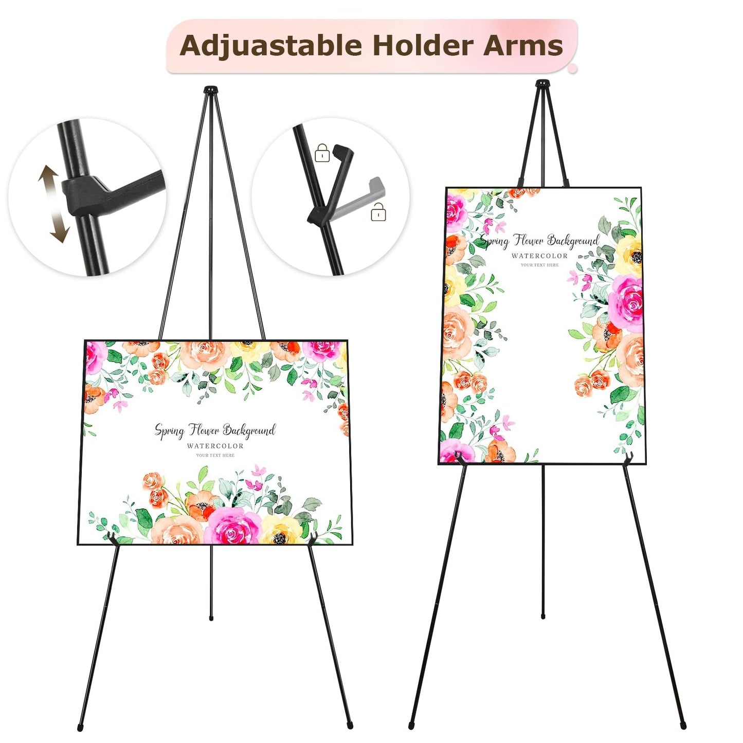 DAJAVE 6 Pack Display Easel Stand 63 Inch Folding Easels for Display, Portable Tripod Display Easel, Black Adjustable Metal Easel for Wedding Sign, Posters, Painting