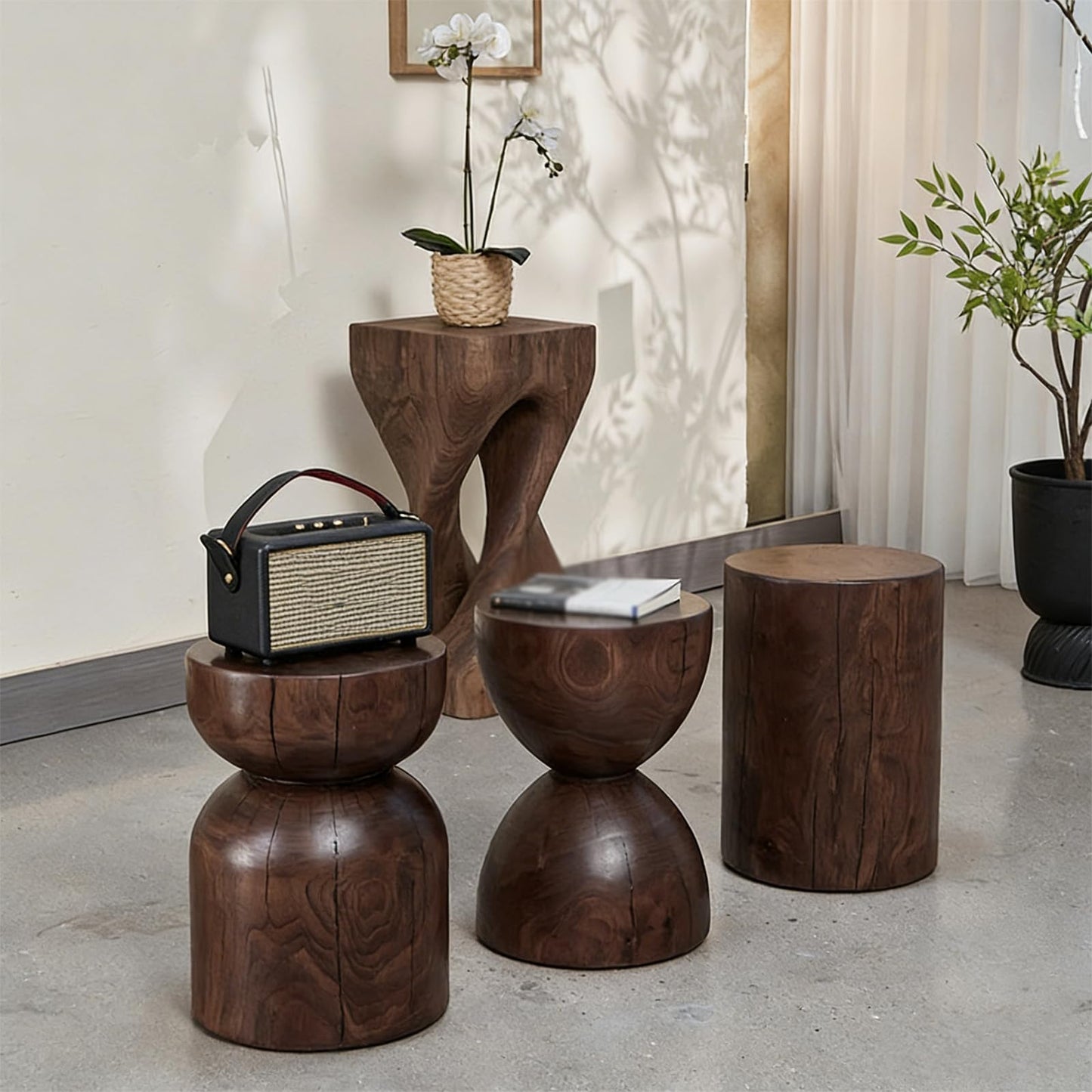 LDKFLKR Solid Wood Small Side Table, Accent Table Freeform Natural Plant Stand Coffee Table Pedestal Display Stand Accent Stool for Living Room Bedroom Entryway Office Home Decor,G
