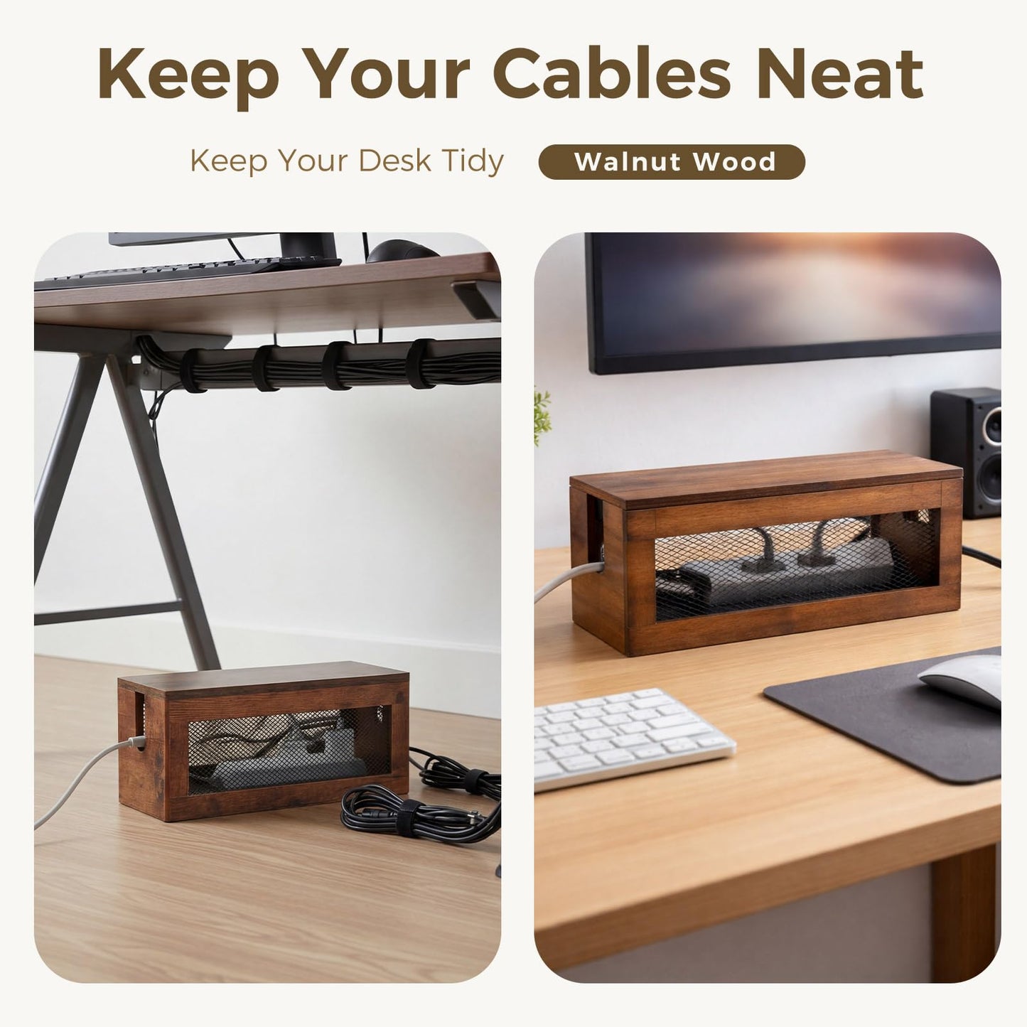 Chunful Extra Large Cable Management Box, 16'' Wood Cord Hider Organizer with Ventilation Nets & Organizer for Power Strip, TV Wires & Desk Cable Storage, Magnetic Lid Hide Floor Cables