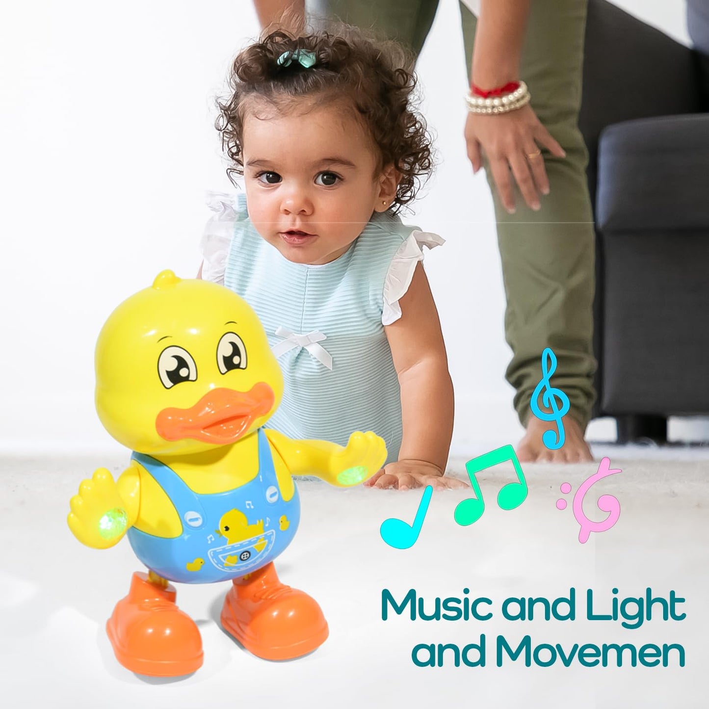 lonfypeng ‌Interactive Dancing Duck Musical Toy for Toddlers, Flashing Lights & Melodies, Baby Musical Easter Duck Toy Dancing Crawling Tummy Time Toys Birthday Easter Gifts