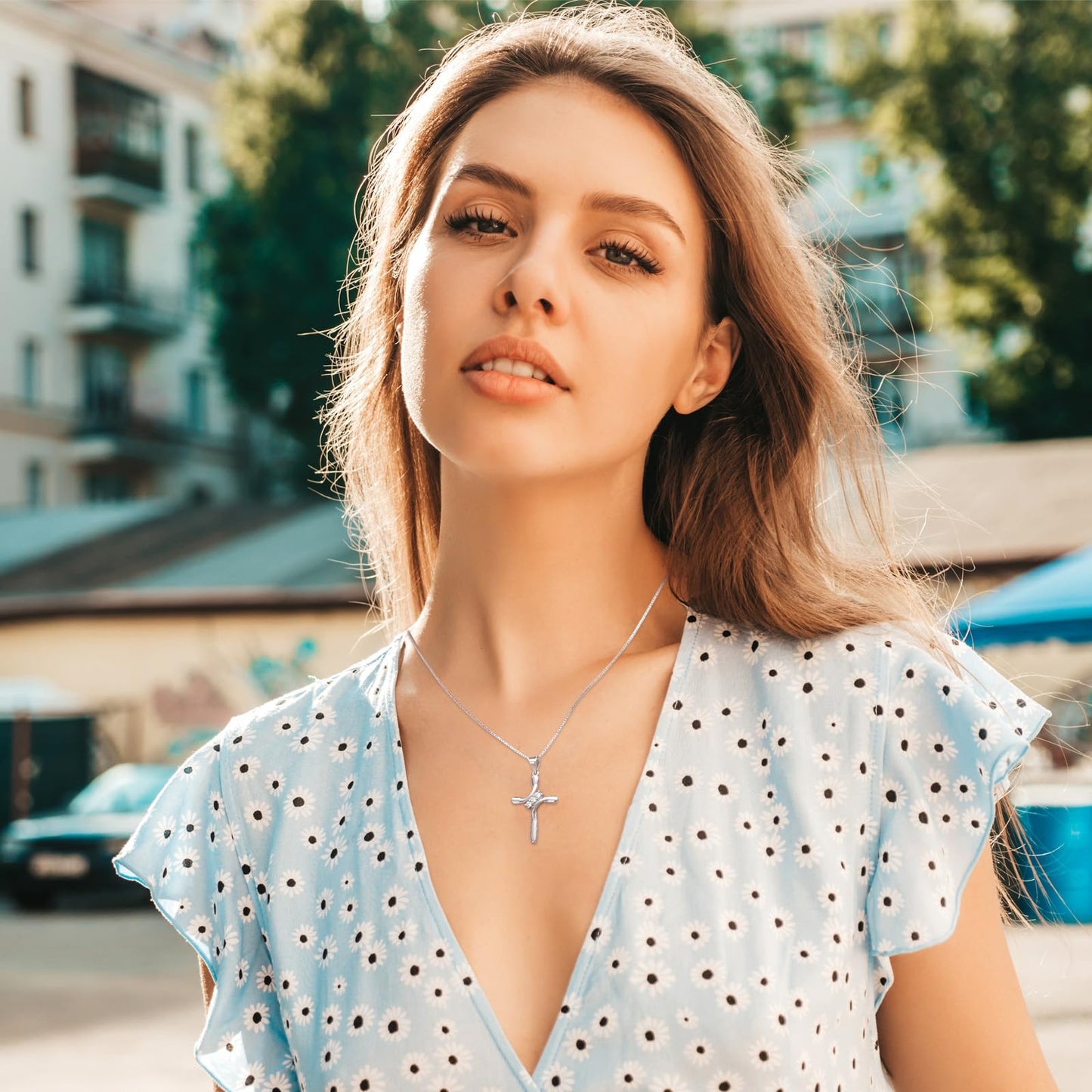 EVERU 925 Sterling Silver Cross Necklaces for Women April Birthstone Necklace with Cubic Zirconia,Cross Pendant Hypoallergenic Jewelry Ideal Gift