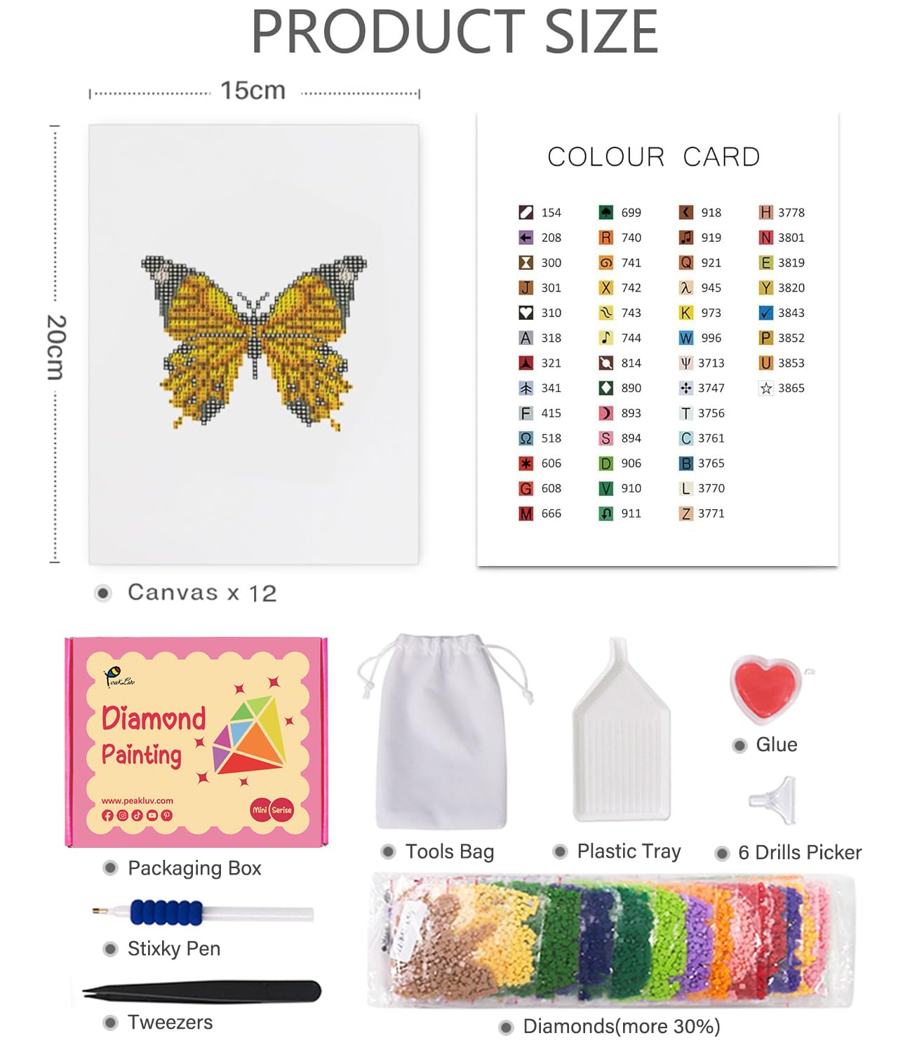PeakLuv 12 Pcs Mini Diamond Painting Kits Butterfly, Small Diamond Art Kits for Adults, DIY Square Drill Butterfly Small Gem Art 1-Hour Painting for Home Desktop Decor, 6X7in