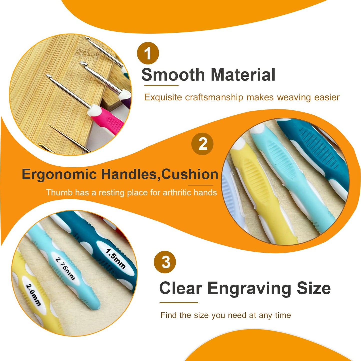 Mdoker 21 Sizes Crochet Hooks Set,Ergonomic Crochet Hook with Case for Arthritic Hands,Complete Crochet Set for Beginners & Lovers(0.8mm-10mm)