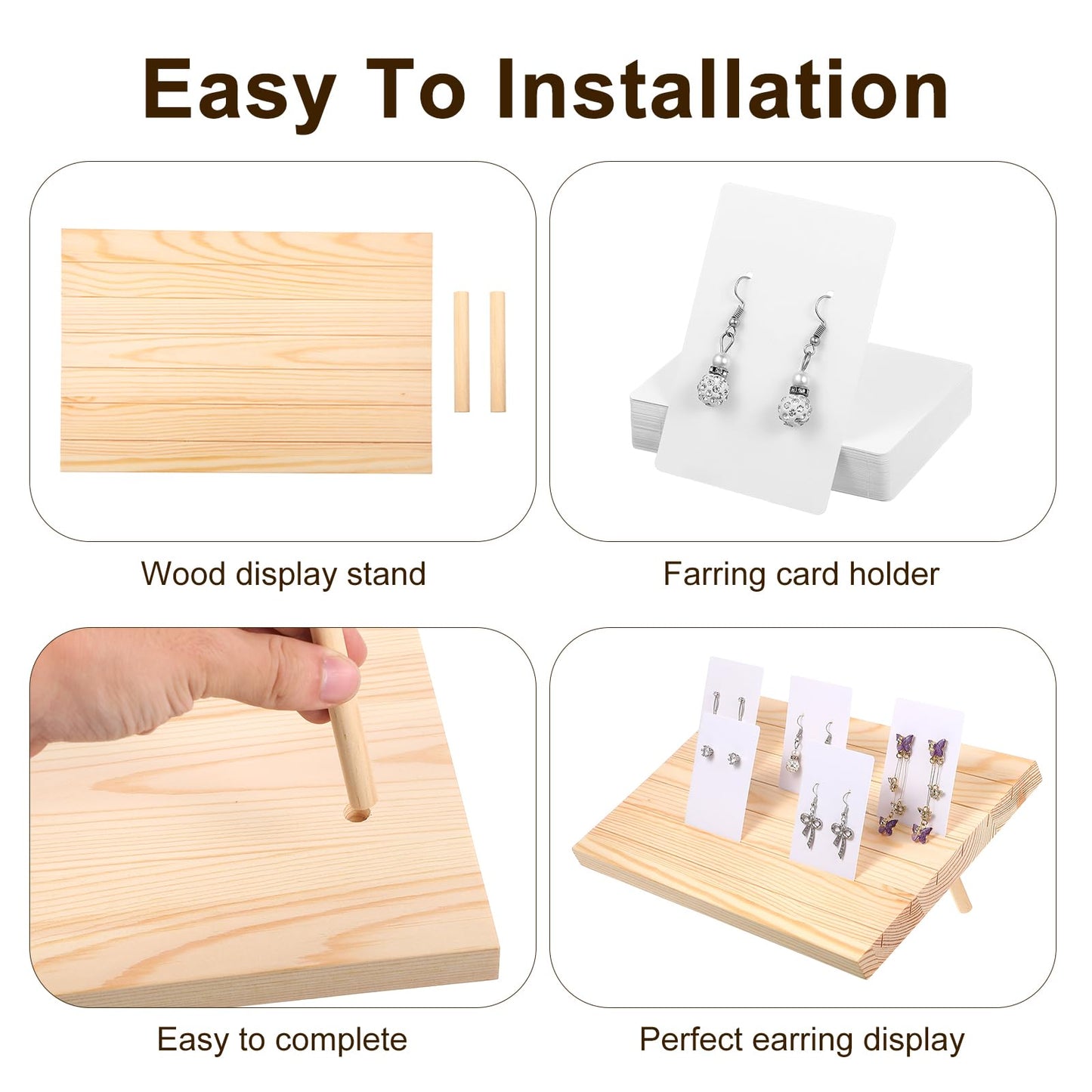 62 Pcs Wood Earring Display Stand Earring Card Display 2 Sets of Holder with Cards Jewelry Stands for Selling