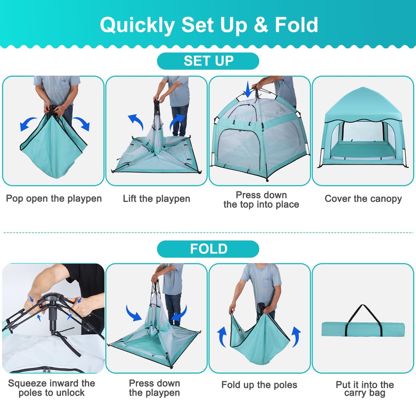 Bend River Portable Baby Playpen with Canopy, Infant Play Yard, Beach Tent, Mosquito Net for Indoor and Outdoor (Green)