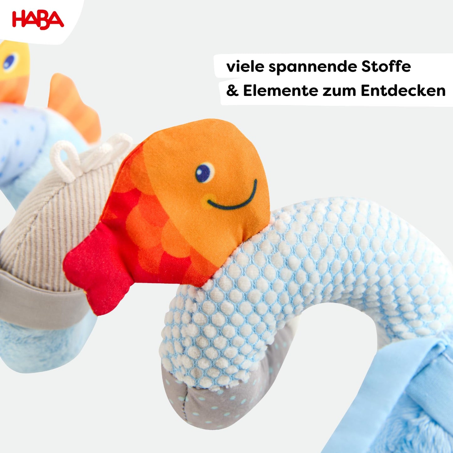 HABA Penguin Activity Spiral Car Seat Toy & Stroller Toy for Babies 0-18 Months, Soft Plush Baby Travel Gear with Crinkle, Rattle & Detachable Penguin