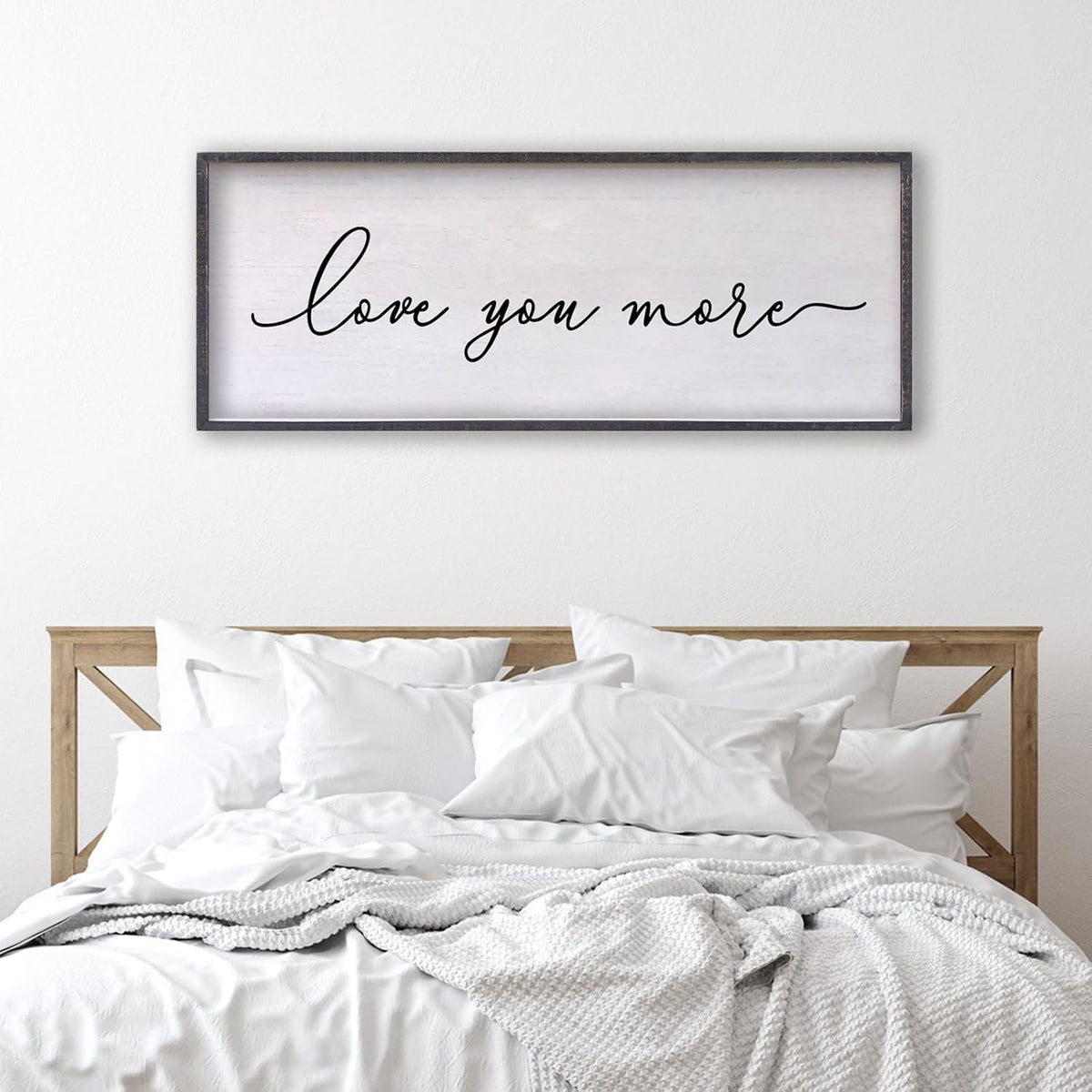 Love You More Sign Wall Decor 24×10 Inch Above Bed for Master Bedroom Ready to Hang Wood Framed Art (Black)