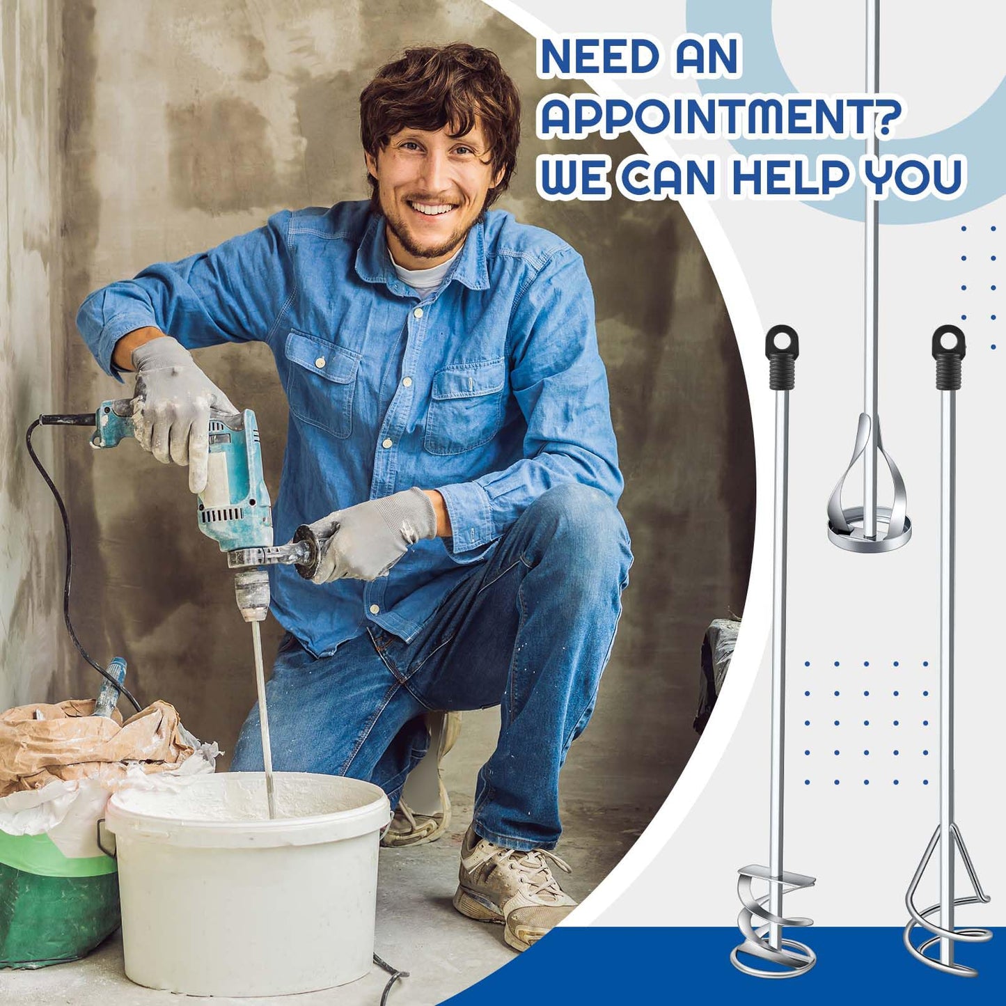 MorningRo Set of 3 Paint Mixer for Drill Epoxy Resin, Mud, Cement Blades, Paint Stirrer, 15.7" Mixing Paddles and 2.3" Mixing Impeller(White Zinc)