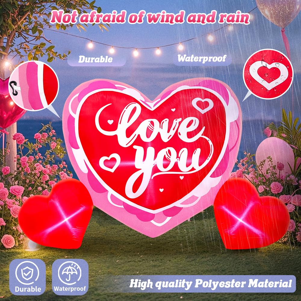 KOOY 6FT Long Mothers Day Inflatables Outdoor Decorations Heart Inflatable with Light for Valentine's Day Gift Engagement Wedding Anniversary Romantic Party Yard Décor