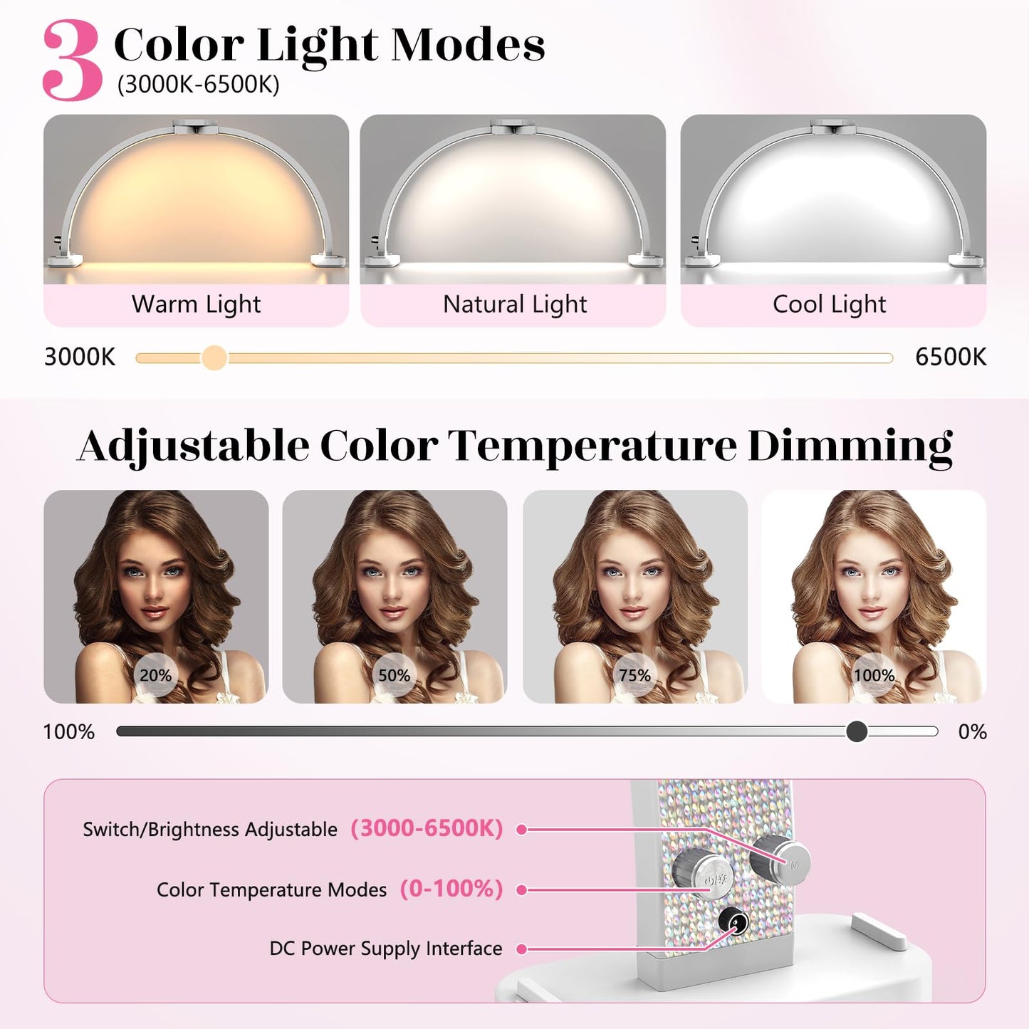 LIONVISON Half Moon Light for Nail Desk: 31-inch Manicure Table Light with Phone Holder for Beginner DIY - 48W Professional Half Moon Lamp for Nail Tech,Eyelash,Makeup,Tattoo