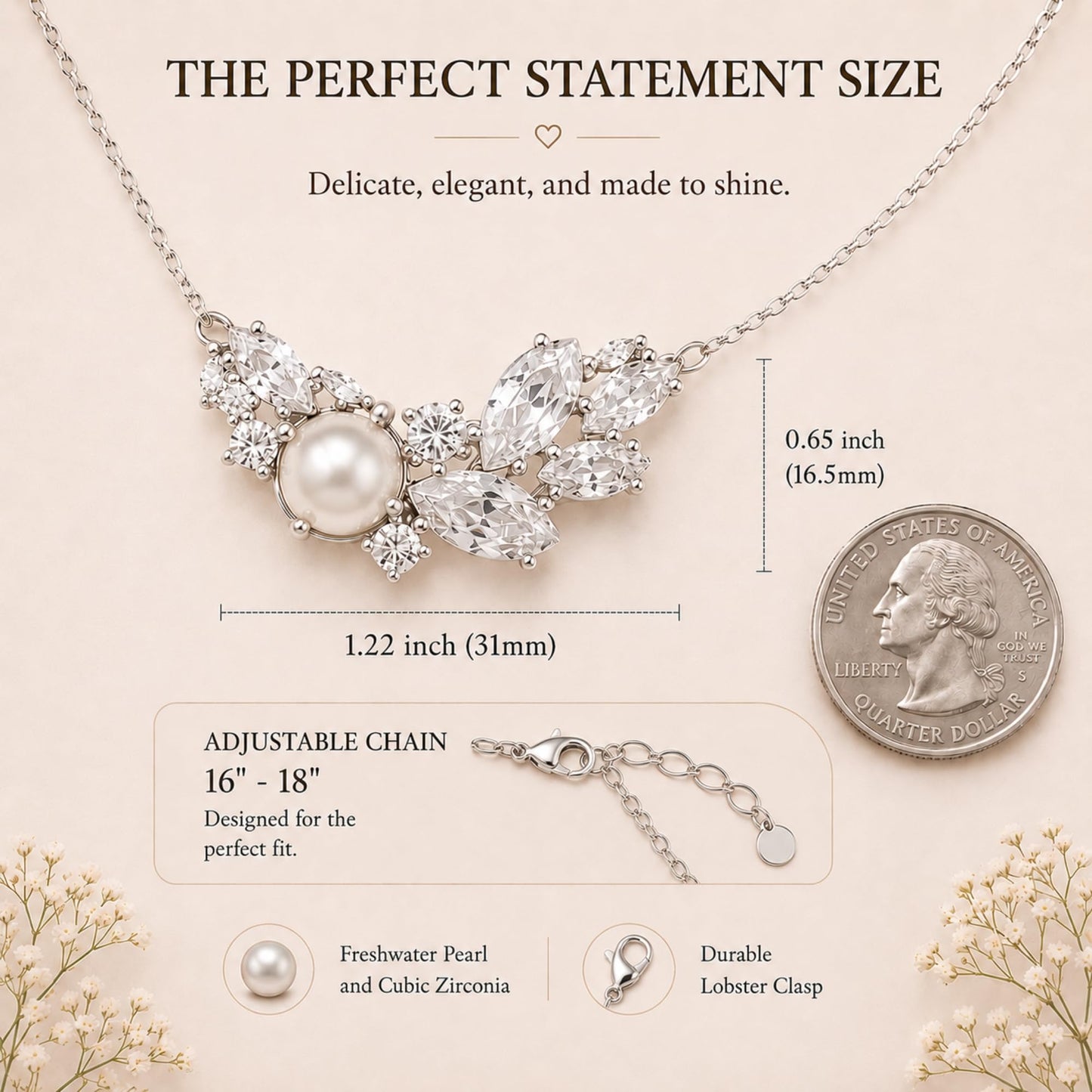 Bridal Pearl Diamond Necklace for Wedding Silver White Freshwater Pearl Crystal Cluster Leaf Vintage Necklace set for Bride Bridesmaids Bridal Party