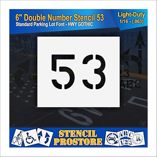Pavement, Curb, and WheelStop Stencils - 6 inch Double Number Stencil - (53) - 6" x 9" x 1/16" (63 mil) - Light-Duty