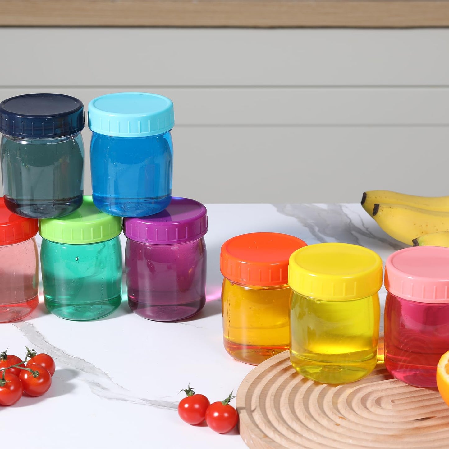 Novelinks 8 oz Plastic Mason Jars with Colorful Screw-On Lids – 16 Pack Clear Leakproof Storage Containers for Pantry, Crafts, Snacks, Spices – BPA-Free & Reusable