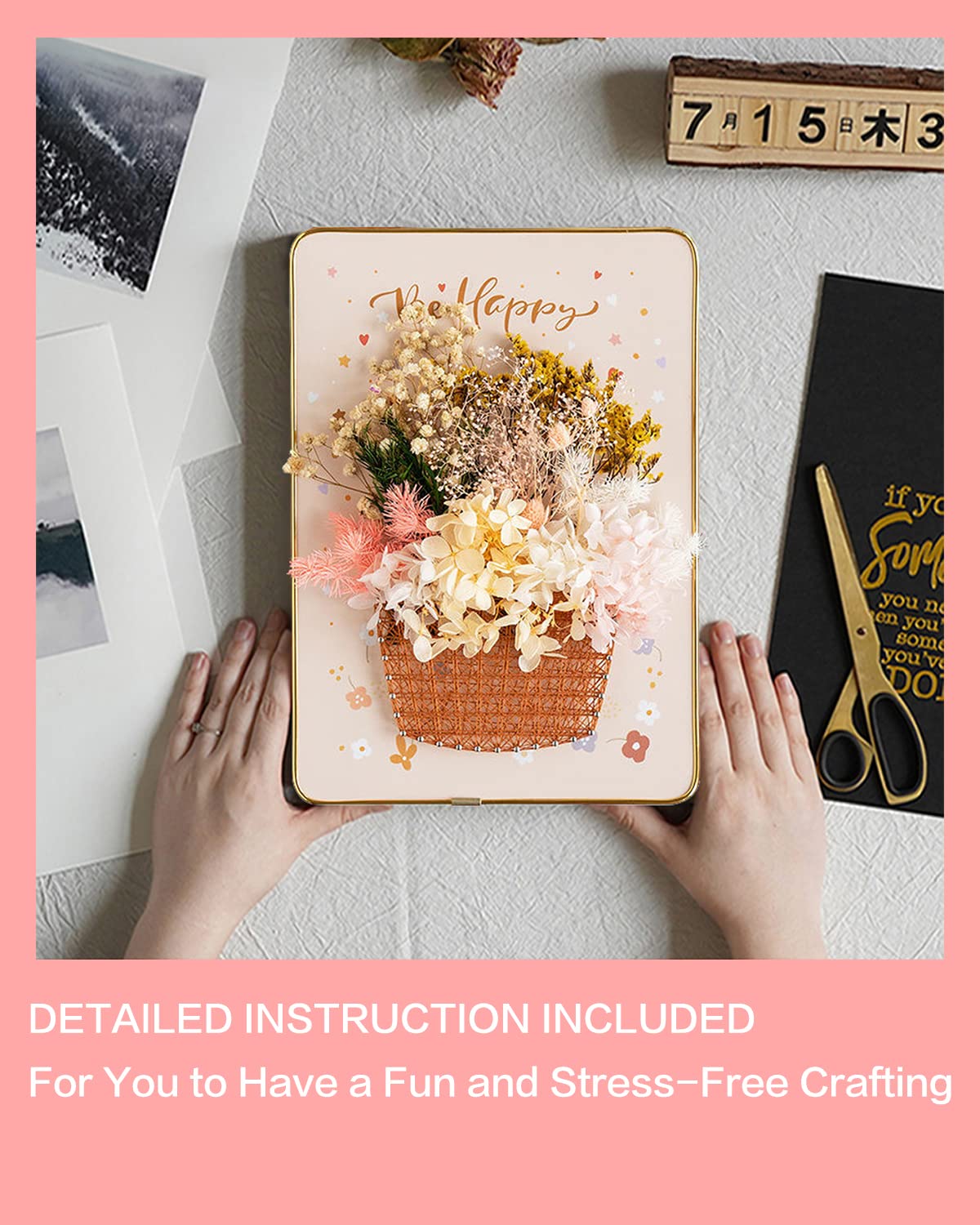 BAZIMA ALICE DIY String Art Kit for Beginner,Flowers String Art, DIY Dried Flowers Craft Kit, Unique Gift,Flower Basket, Craft Kit for Holidays