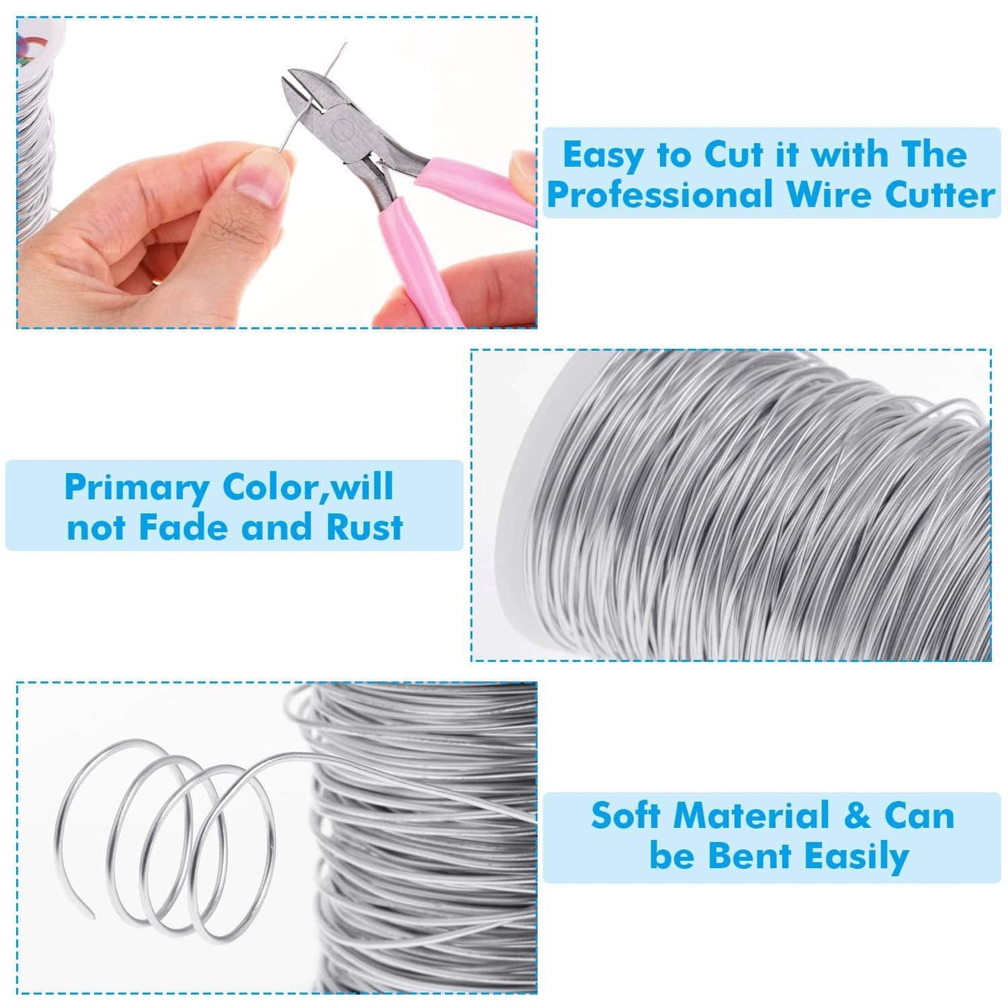 Anezus Bendable Craft Metal Wire - 540 Feet, 18 Gauge Flexible Beading Wire for Wreath Making, Jewelry Making, Floral (Silver, 1mm)