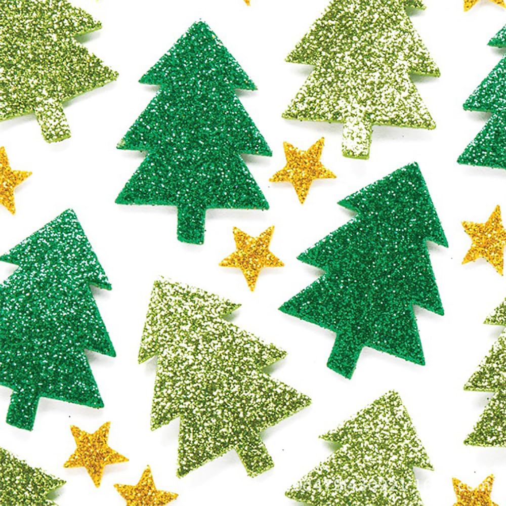 500 Pieces Christmas Glitter Foam Stickers - Self Adhesive Tree and Stars Shapes for Kids and Crafts