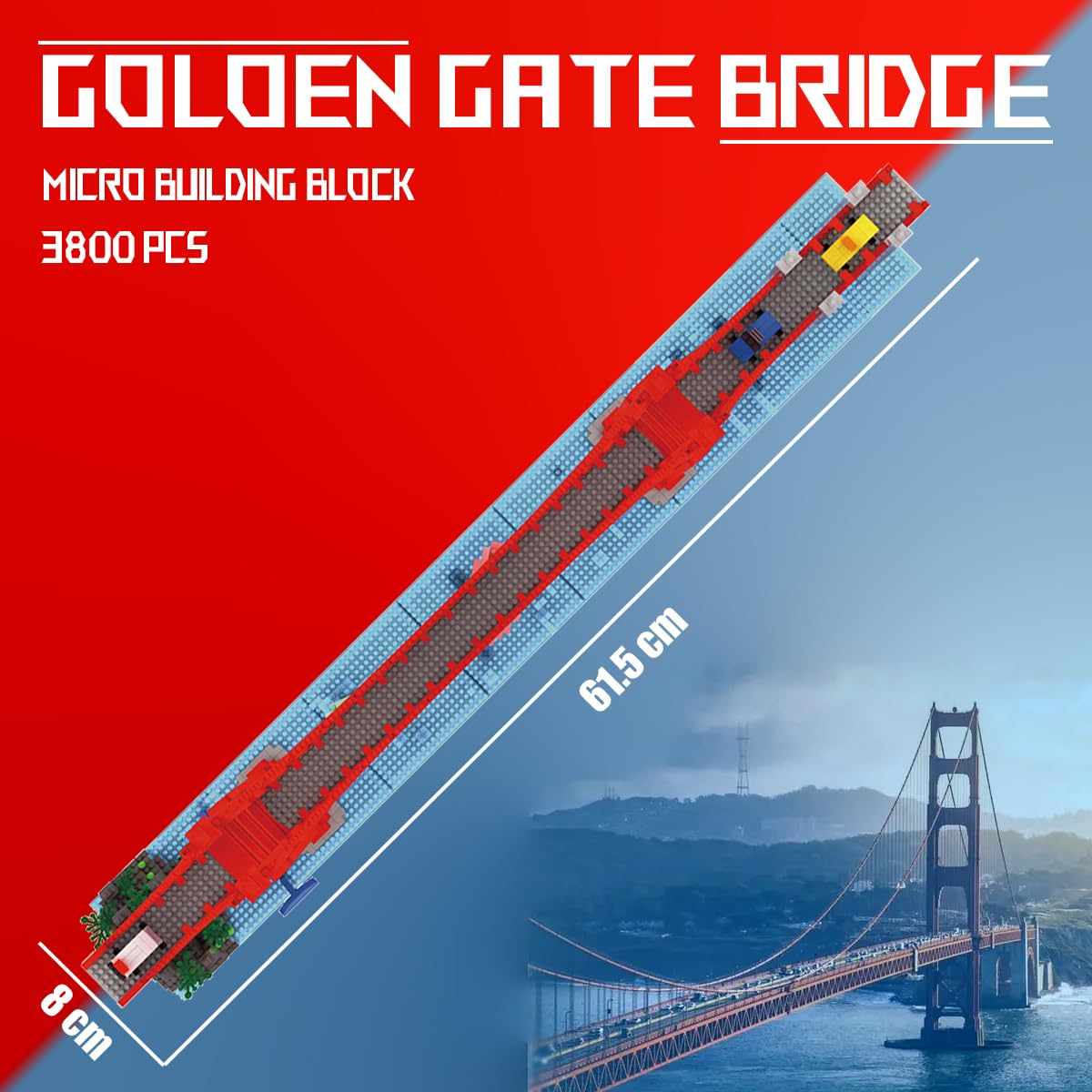 HONLANCH Golden Gate Bridge Micro Building Blocks Set （3800 Pieces）,Landmark Architecture Gift for Adult and Kid