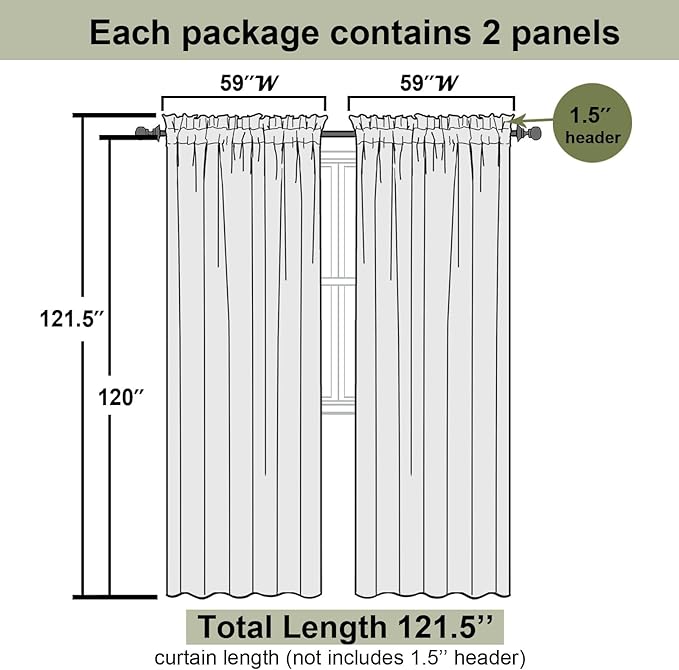 Lecloud Ivory Sheer Curtains 120 Inches Long 2 Panels, Extra Wide Farmhouse Elegant Light Filtering Window Curtains, Solid Airy Voile Sheer Curtain for Living Room Balcony Big Windows, 59" W x 120" L