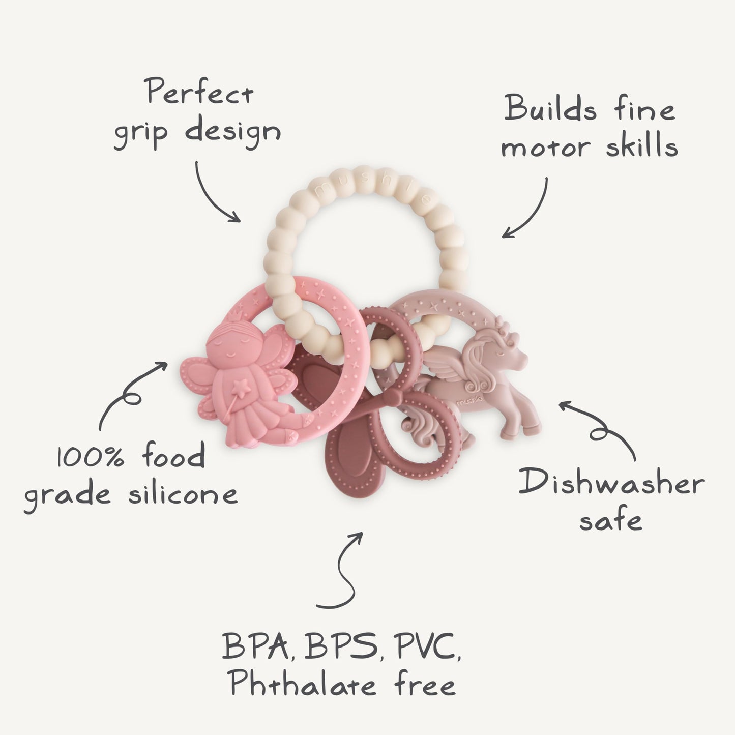 mushie Silicone Fairy Teething Ring Toy