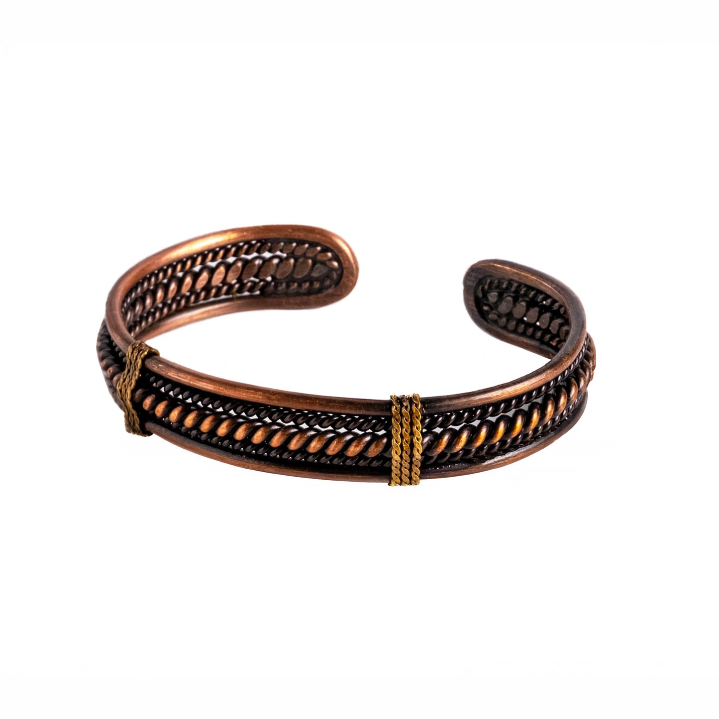 ALFIQ Handmade Copper Brass Cuff Bracelet for Men, Twisted Weave Pattern, Dark Copper (Dark Copper Braid)