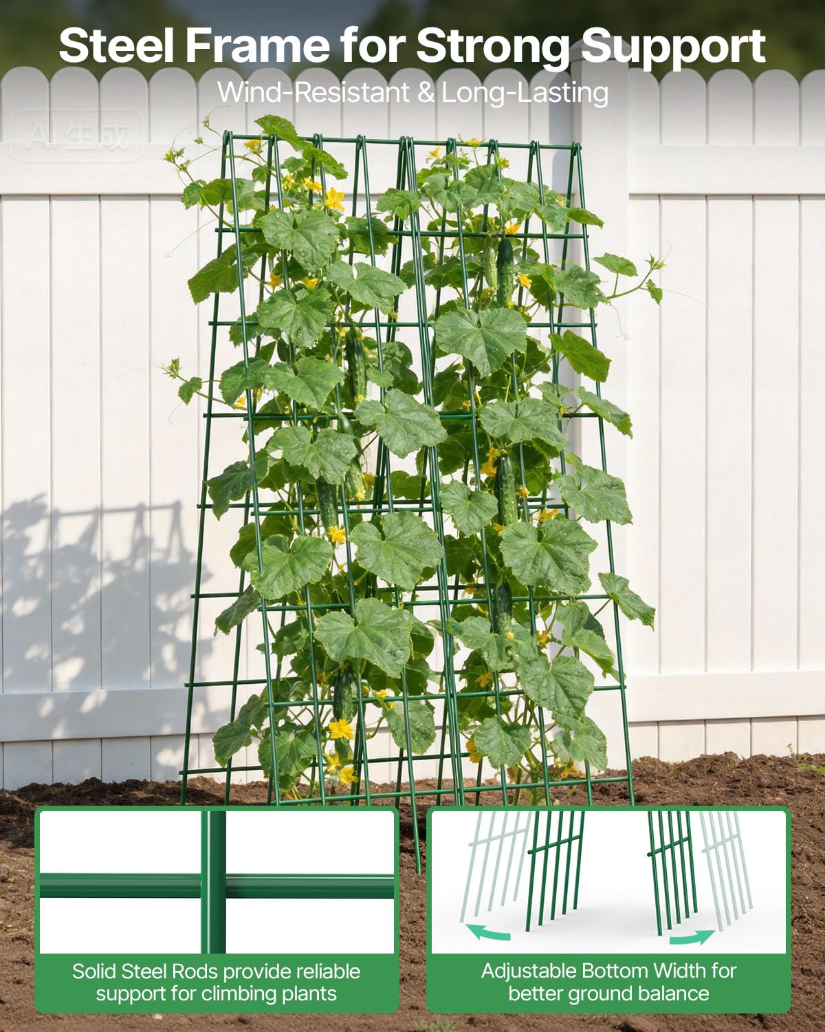 Suteck A-Frame Cucumber Trellis 59.4" 2 Pack - Metal Garden Trellis for Cucumbers, Peas, Beans & Climbing Plants, Foldable Outdoor & Indoor Vegetable Support for Raised Beds, Patios & Backyard