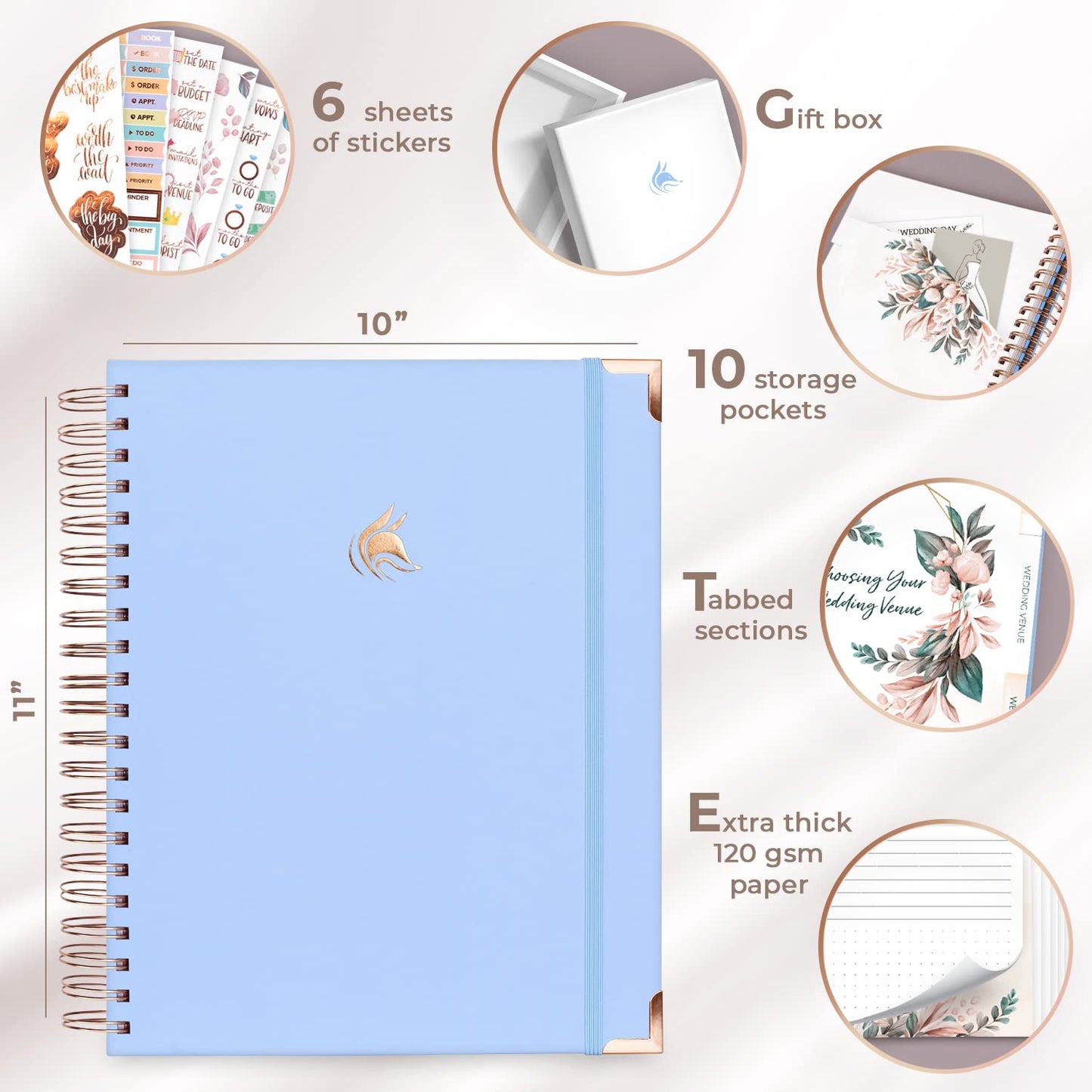 Clever Fox Wedding Planner – Notebook Organizer for Bride – Wedding Planning Binder Book with Pockets – Engagements Gift, 10x11″ (Light Blue)