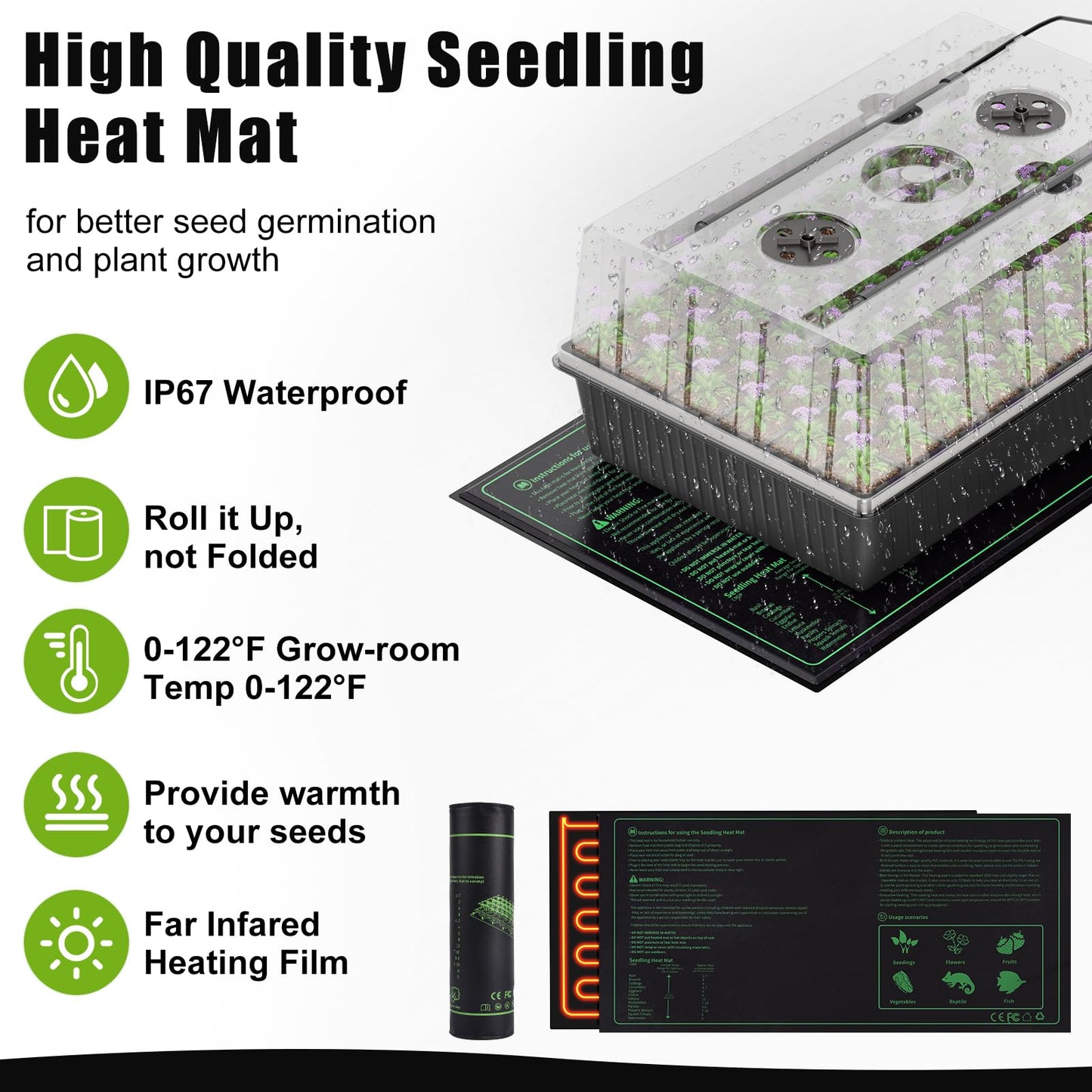 Gaprass 60 Cell Self-Watering Seed Starter Tray with Grow Light and Heat Mat,Seed Starter Kit,Humidity Domes,Auto Timer,Flexible Brightness Seedling Starter Trays for Seed Starting & Seeds Growing