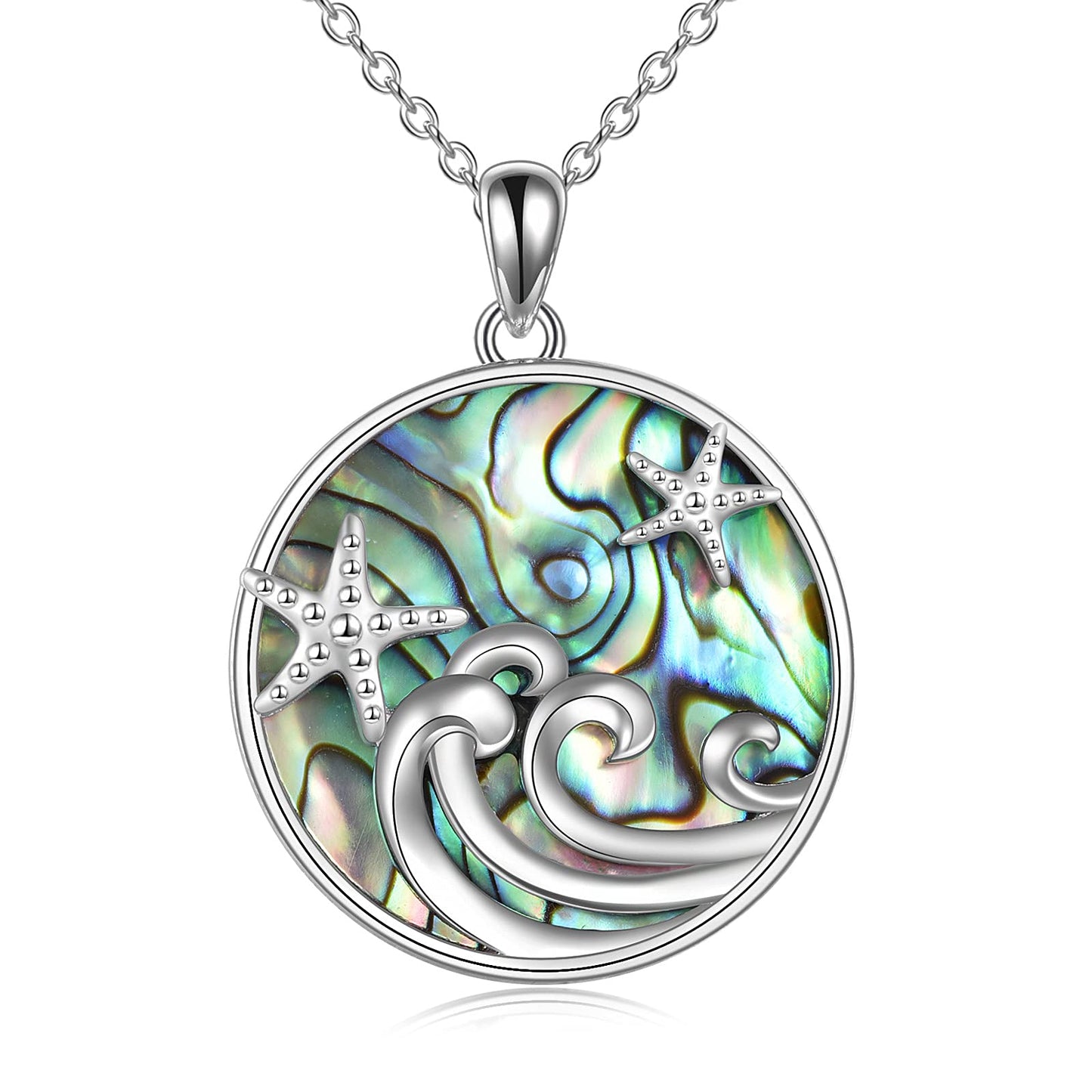 CRMAD Ocean Beach ocean Jewelry for Women Sterling Silver Starfish Wave Ocean Necklace Gifts (abalone)