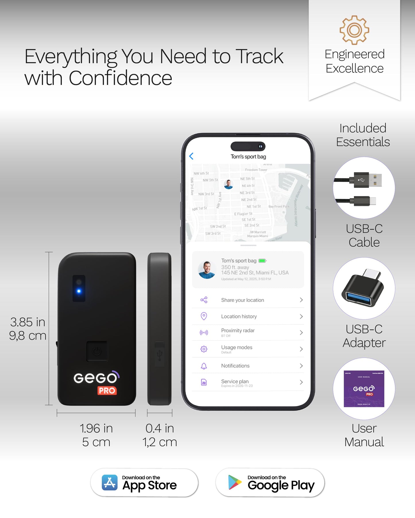 GEGO PRO – GPS Luggage Tracker Designed for Travel, Real-Time Global Tracking for Bags & Gear, Bag-Opening Alert, Worldwide Coverage, 4G LTE Connectivity, Unlimited Range. Subscription Required.