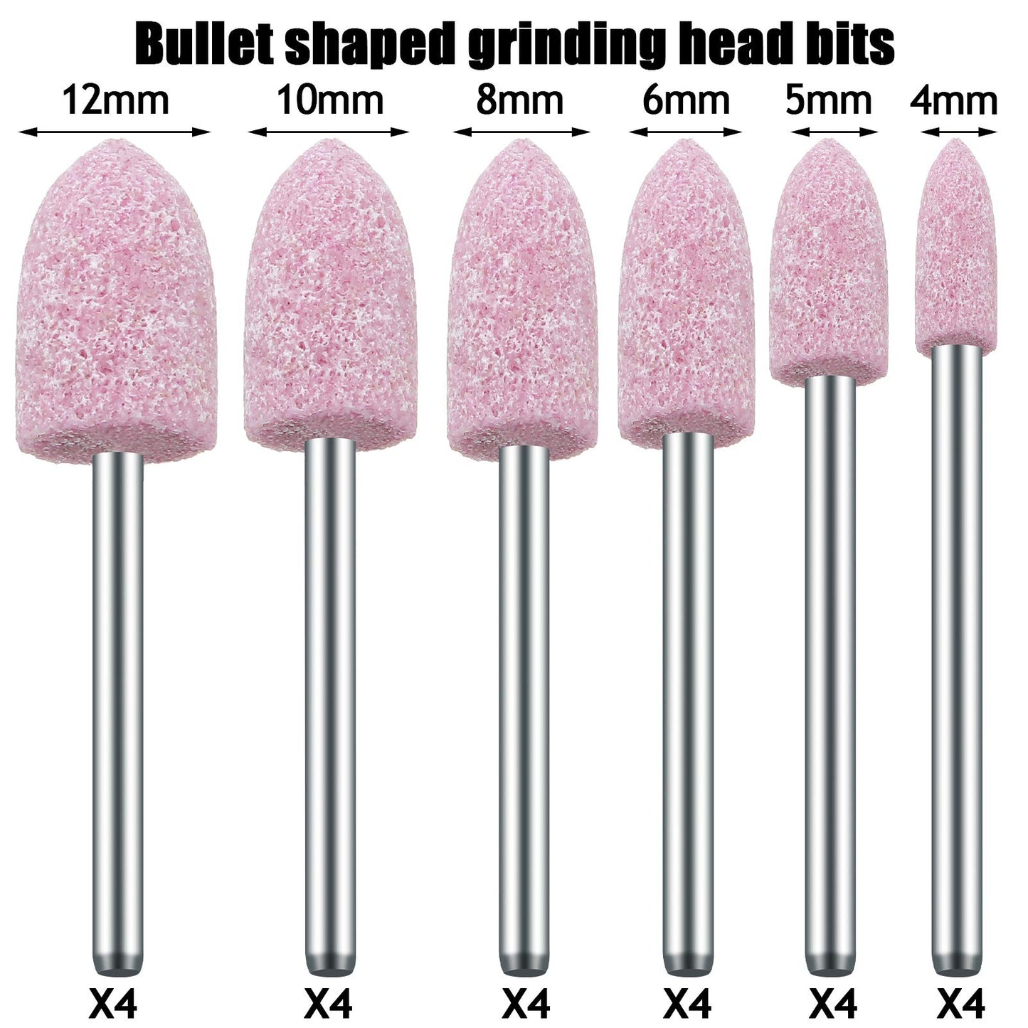 Maitys 48 Pieces Abrasive Mounted Stone Grinding Wheel Head Mounted Grinding Point Stone Heads with Box Compatible with Dremel Rotary Tool, 0.12 Inch Shank and 6 Sizes(Pink,Aluminium Oxide)