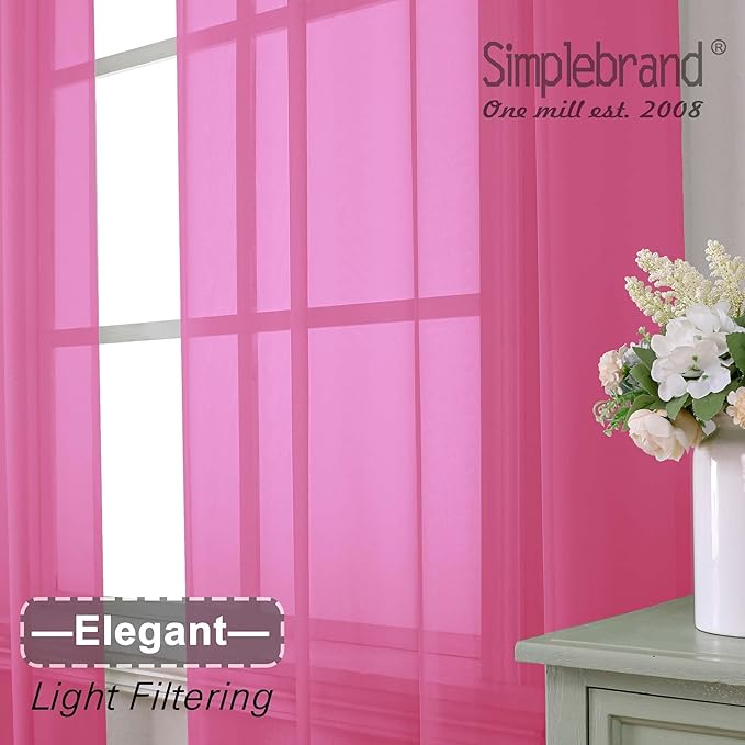 Simplebrand Hot Pink Sheer Curtains 84 Inches Long, Light Filtering Rod Pocket Solid Color Window Sheer Curtain Panels, Elegant Curtains & Drapes for Living Room, Bedroom 2 Panels 42" W x 84" L
