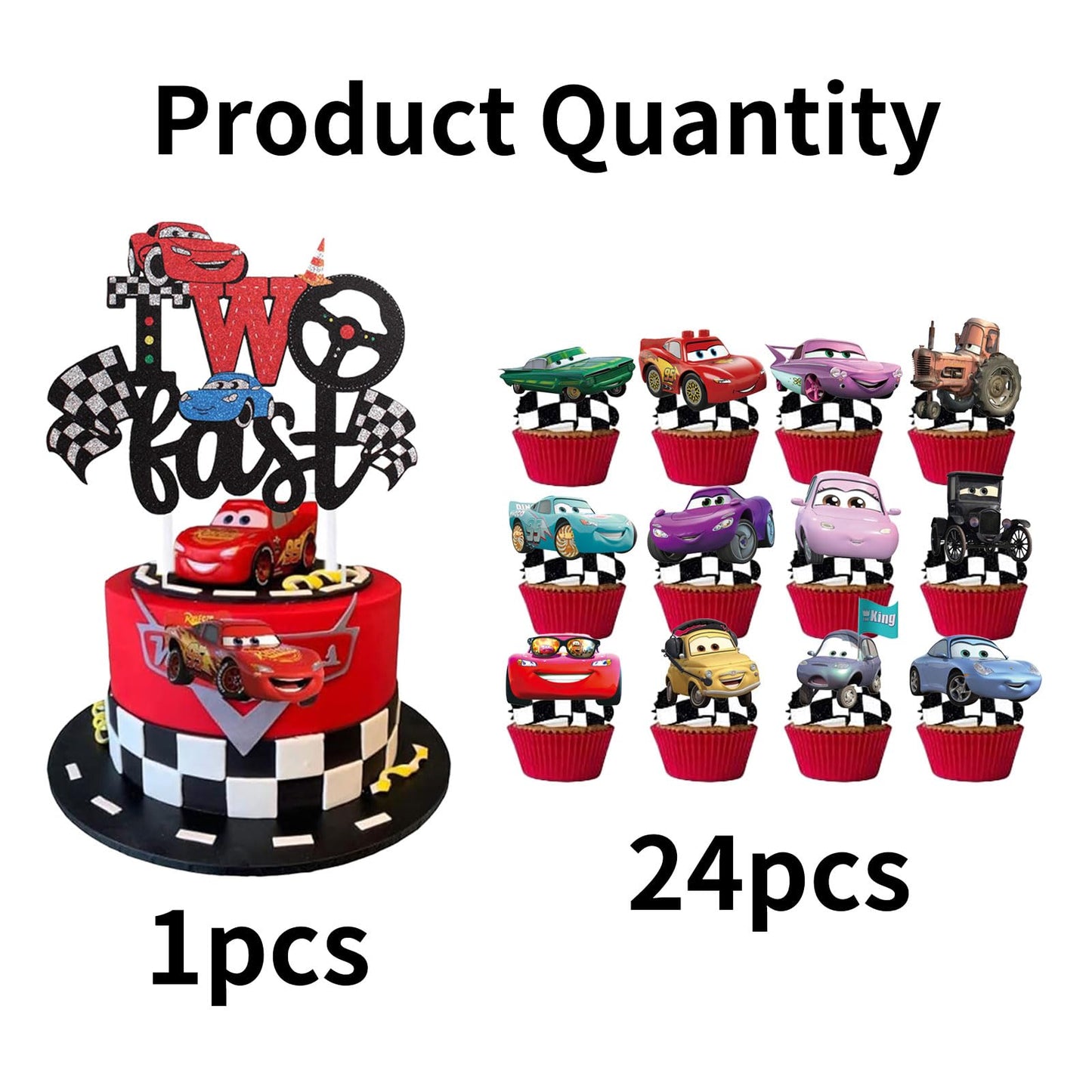 25 Pcs Cartoon Theme Happy Birthday Cake Toppers, Cute Cake Decorations, Includes 1 “Happy Birthday” Toppers and 24 Dessert Decorations