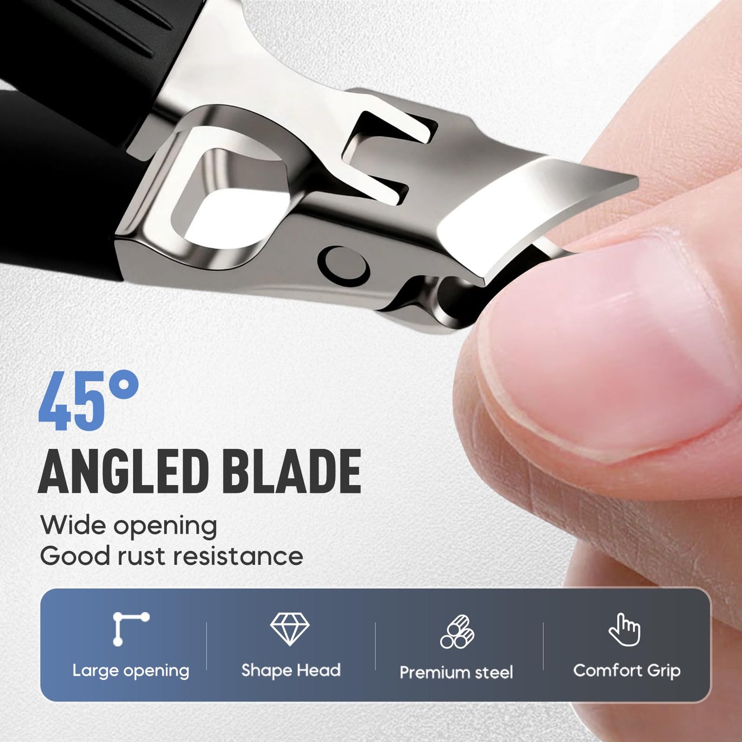 YAWOTA Wide Jaw Opening Anti-Splash Slanted Nail Clipper 3PCS Set with Case, Household Fingernail and Toenail Clippers Set for Ingrown Nails & Thick Nails (Black)