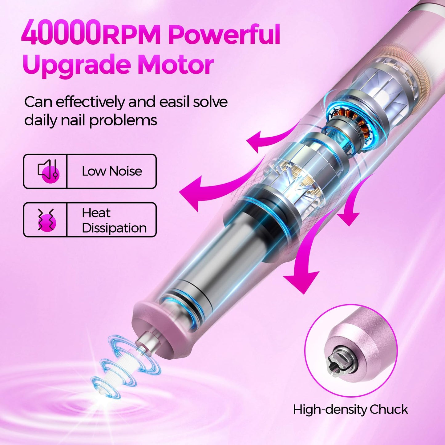 Nail Drill Electric File: DEDNMSCA Sparkly Professional Nail Drill Kit, 40000RPM E-File Machine with 12 Drill Bit for Acrylic Nail Remove Nail Gel Polish Manicure for Salon Home, Colorful Diamond Lamp