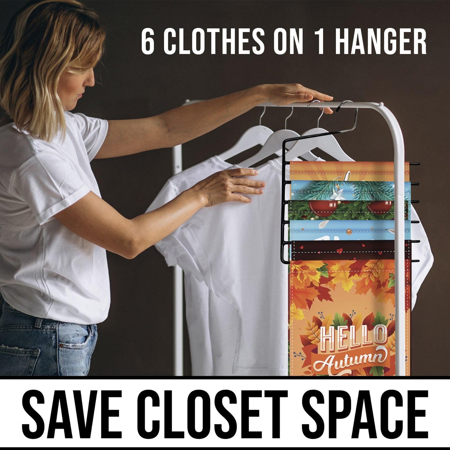Garden Flags Hangers 2Pack 6 Tier with 15 Protective Bags, Garden Flag Storage, Organizer Holder, Heavy Duty Multi Layers Space Saving, Non Slip Open Ended Hangers for Multi use, Pants Organizer