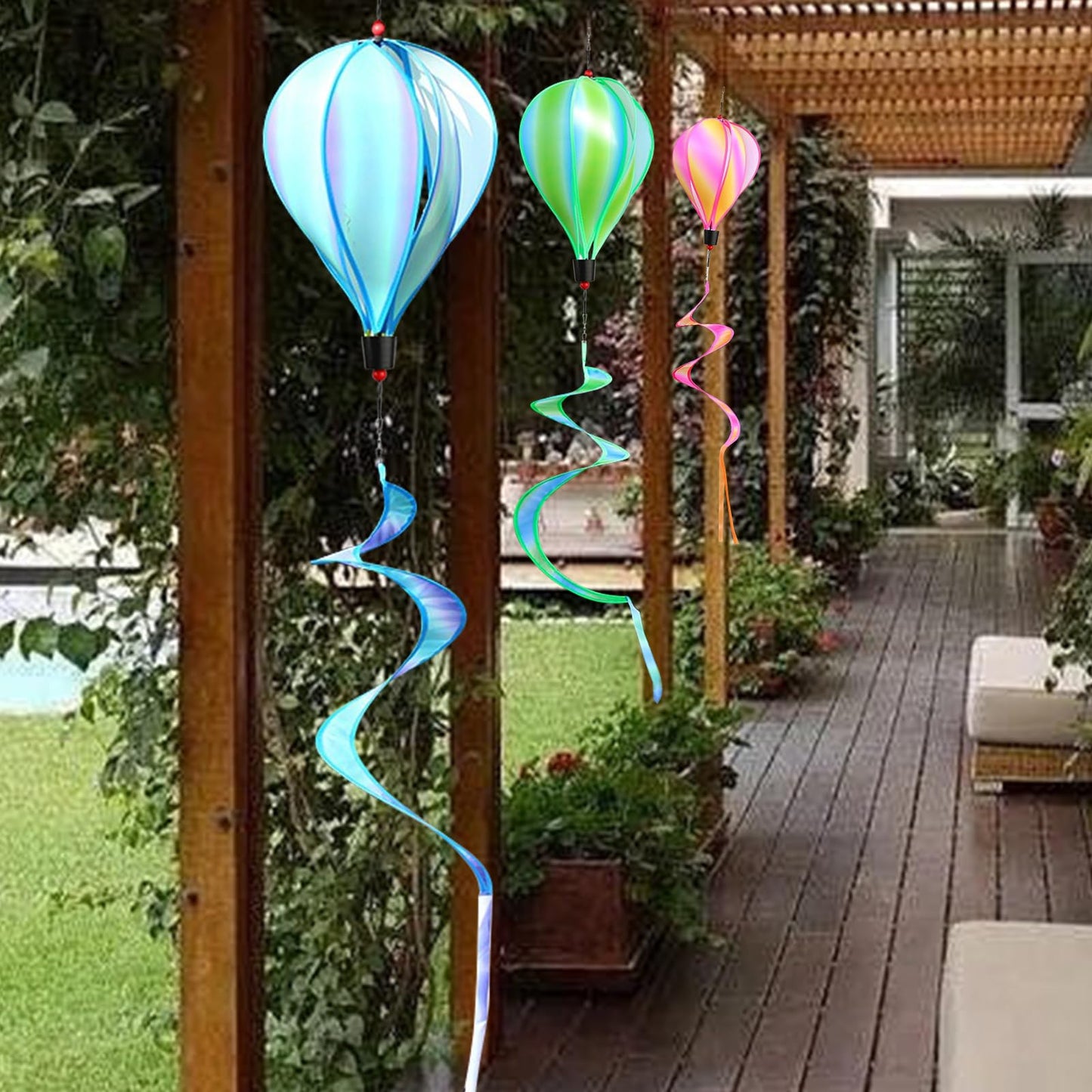 3 Pack Rainbow Hot Air Balloon Wind Spinner Garden Pinwheels Whirligigs Wind Spinner Decorations Outdoor Hanging Decor Lawn Yard Windsock Ornaments