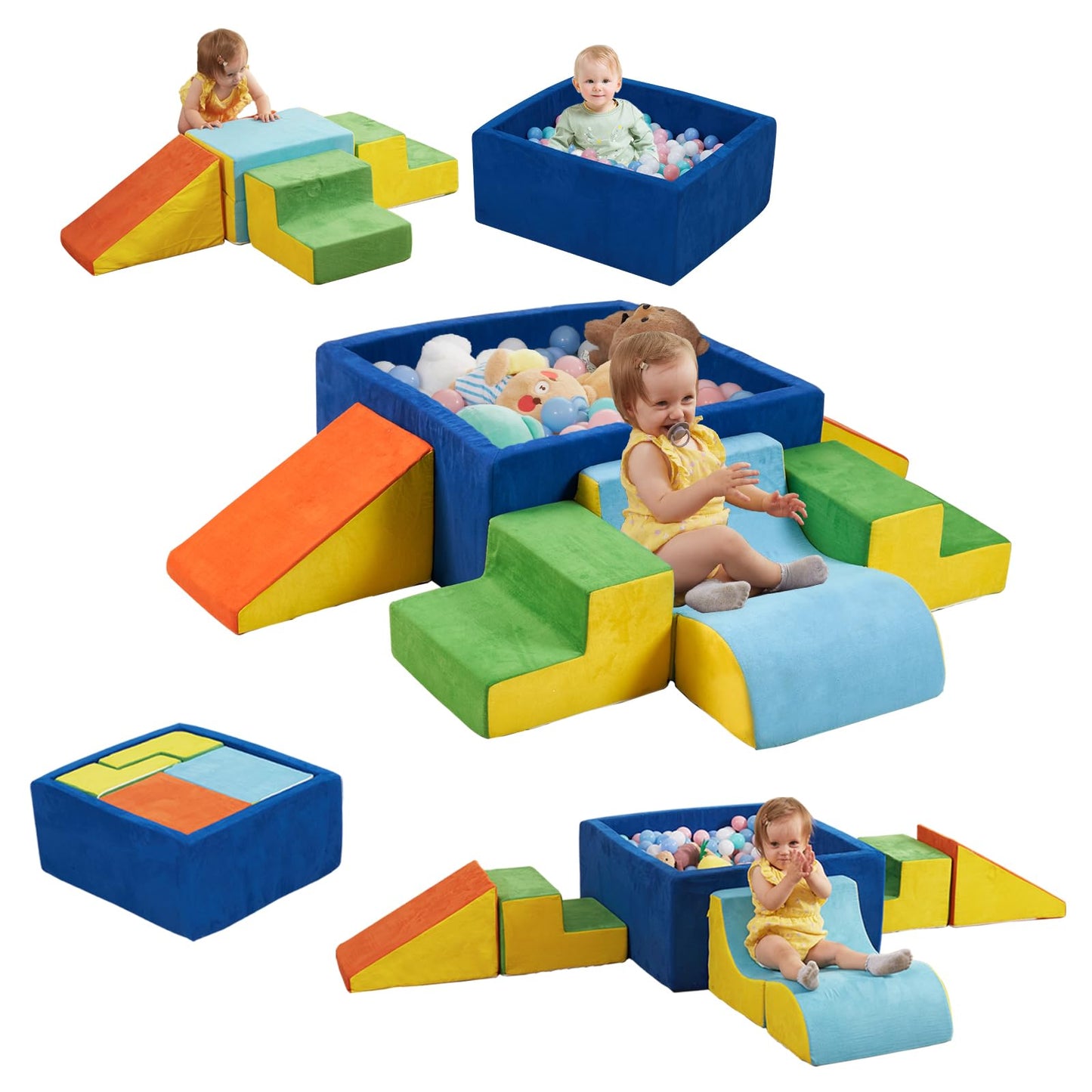 STAOLENE Soft Foam Climbing Blocks with Ball Pit, 6PCS Color Indoor Climbing Toys for Toddler, Climb and Crawl Activity Play Set, Play Gym for Child Development (Balls not Included)