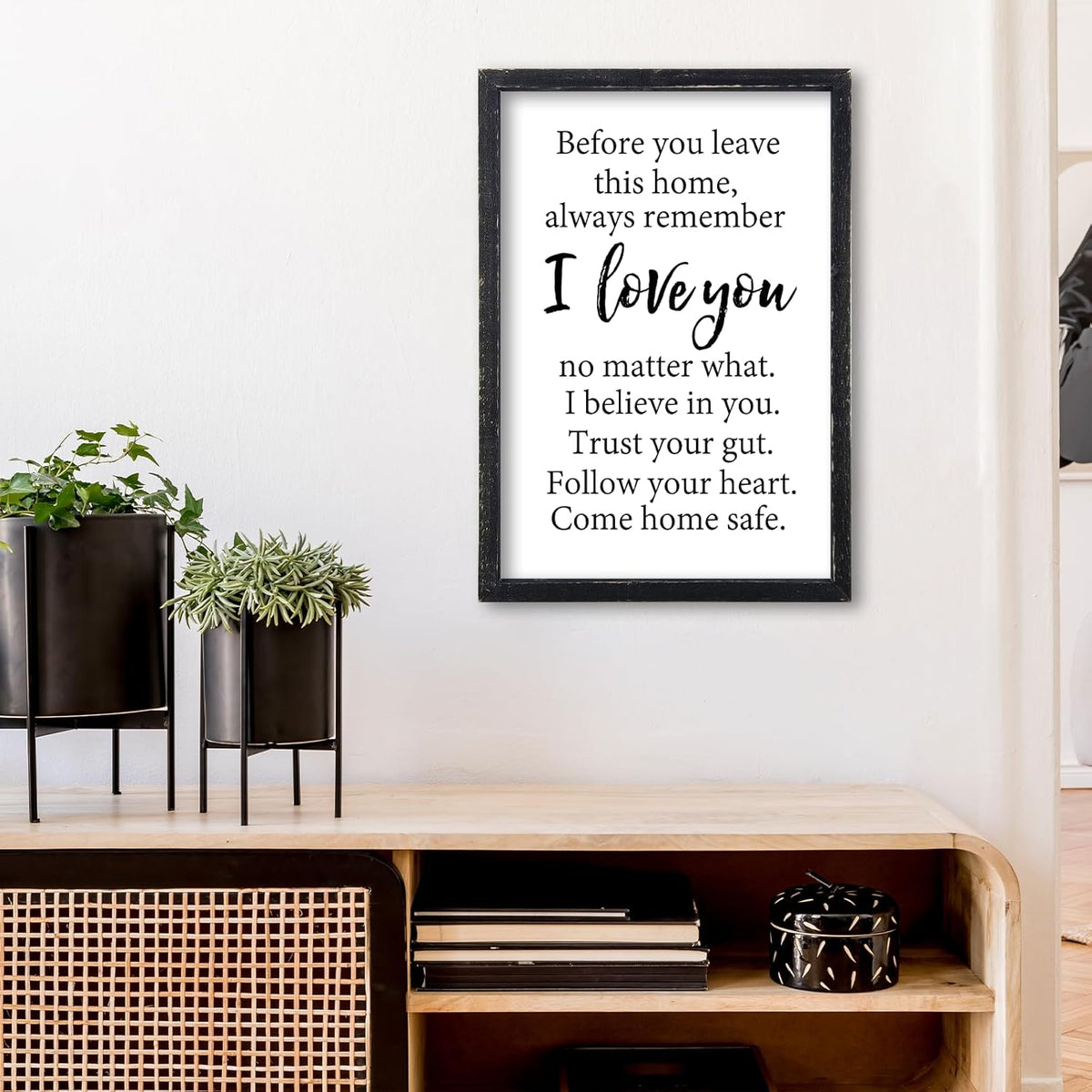 Before You Leave This Home Sign Wall Decor 16x11 Inch I Love You Inspirational Entryway Wood Framed Wall Hang Art (Black)