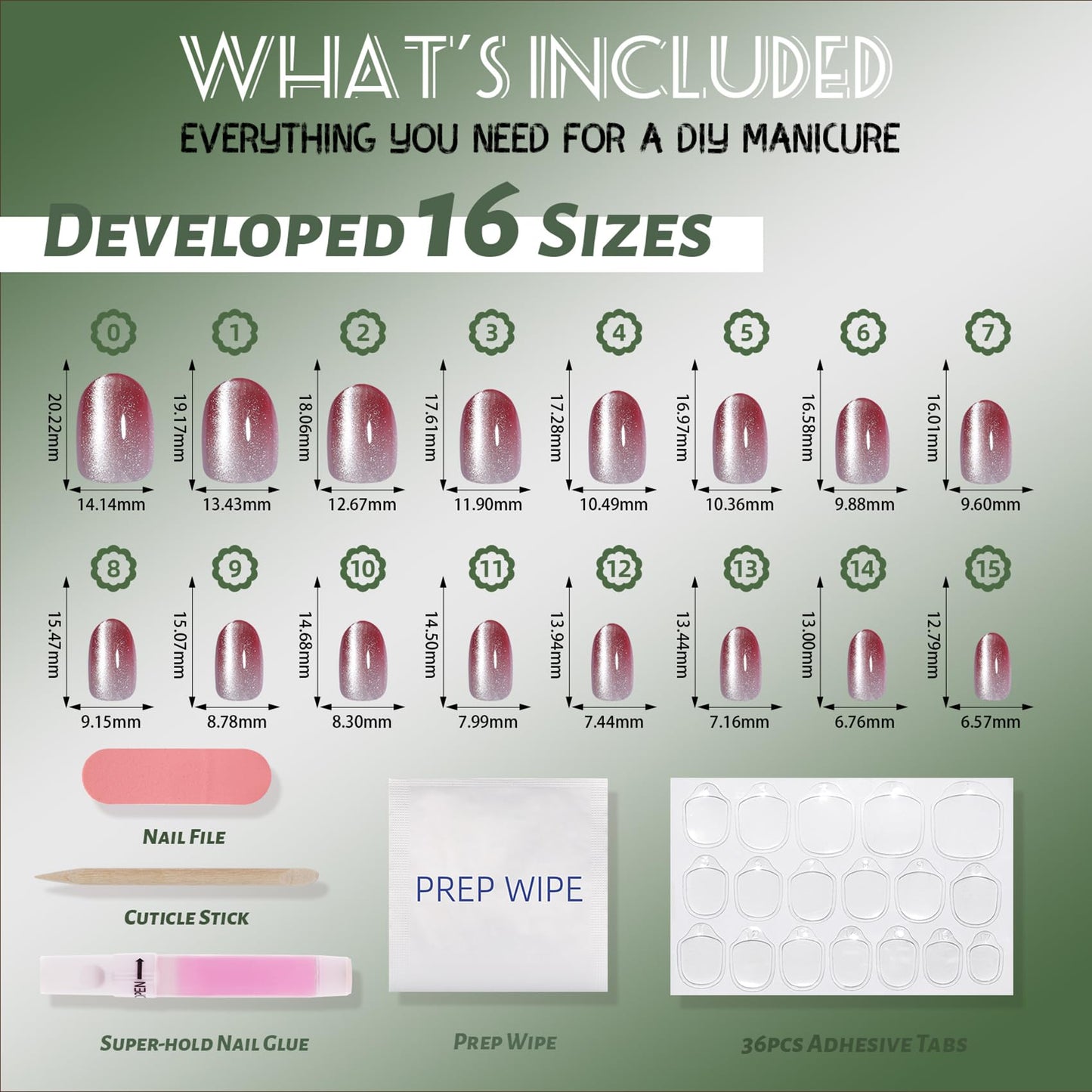 SEEWEE Pink French Tip Cat Eye Press On Nails Oval - Red Ombre Short Oval Fake Nails with Nail Glue, Pink Cateye Press On Nails Reusable Stick On Nails in 16 Sizes 32 Nail Kit | Salon Quality