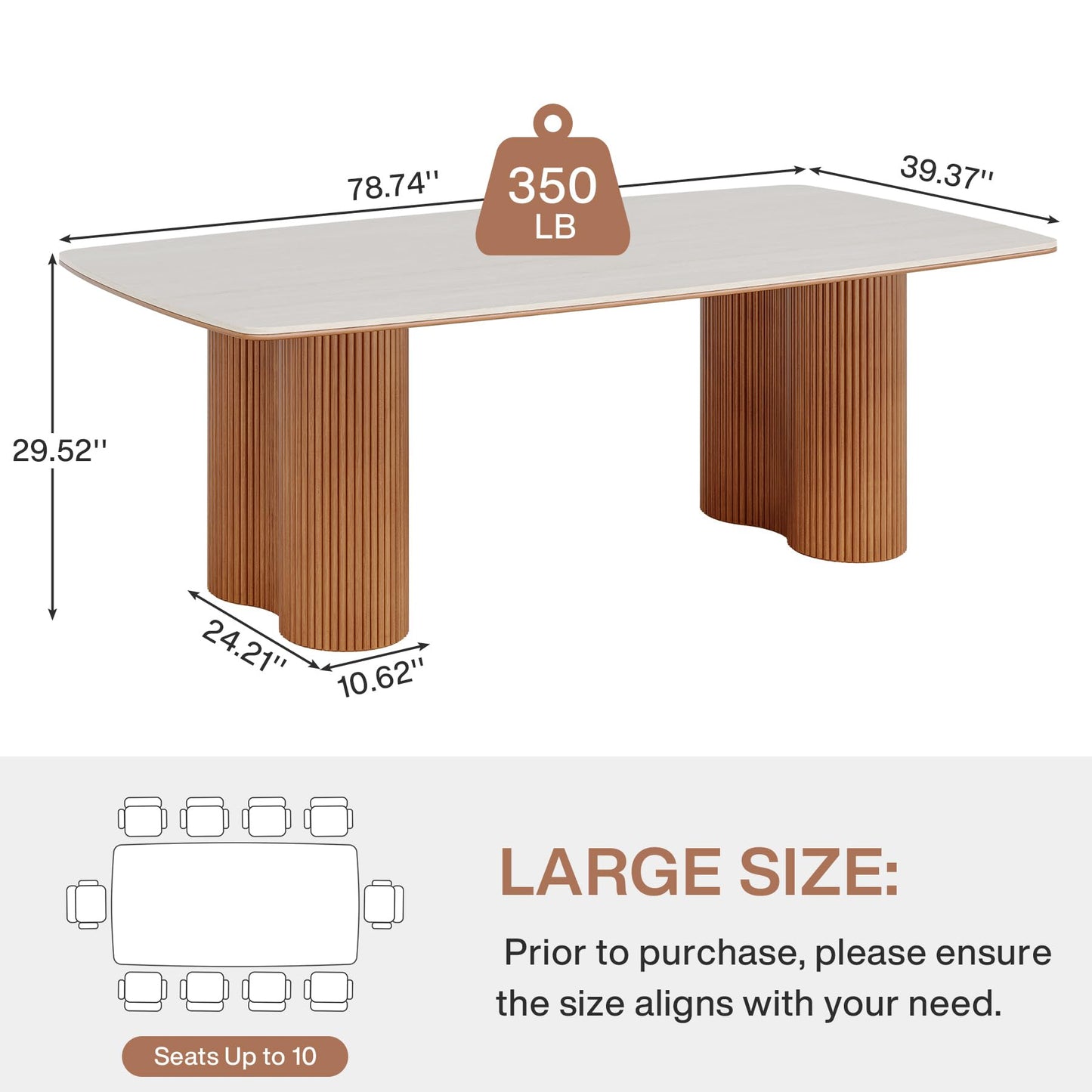 Tribesigns 78.7" Sintered Stone Dining Table for 8-10，Luxury Rectangular Kitchen Table with Solid Wood Legs, Mid-Century Dining Room Table for Living Room