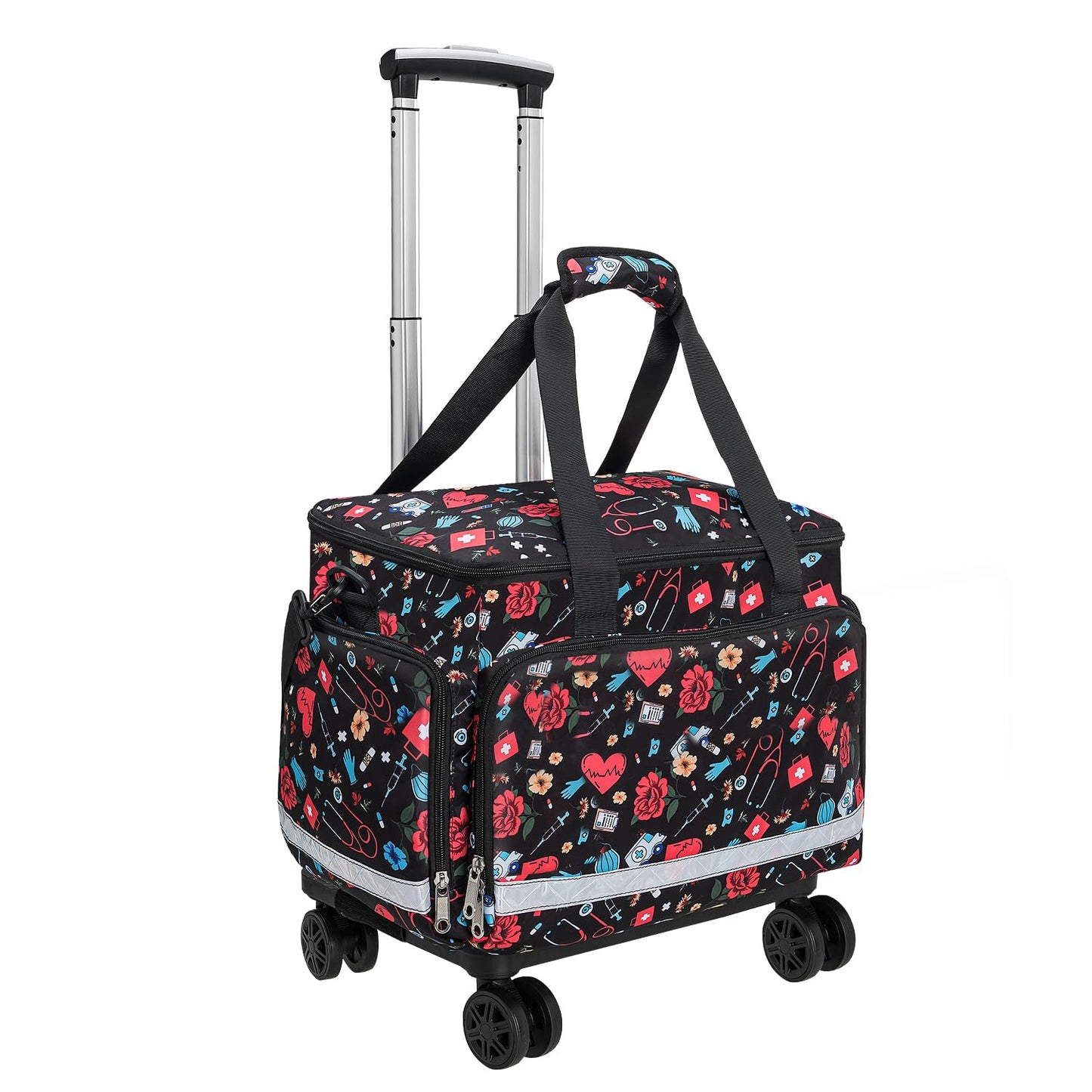 Medical Bag Rolling Roller Bag Trolley Duffel Nurses EMT CNA RN Empty for First Aid Responder Home Health Care Nursing Student Roll Duffle Bag Carry on Wheels Work Physicians Doctor