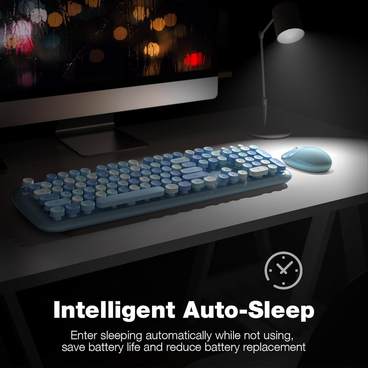 KNOWSQT Wireless Keyboard and Mouse Combo Pale Blue - Colorful 104 Key 2.4G Round Keycap Typewriter Keyboards, USB Dongle Plug and Play, for Laptop, Windows, PC, Computer, Desktop