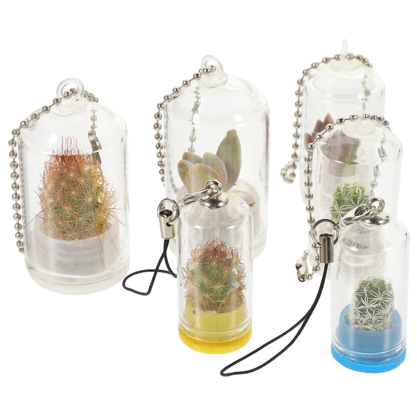 POPETPOP 6pcs Miniature Glass Container Keychain Artistic Hanging Terrarium for Air Plants Succulents Decorative Pendant